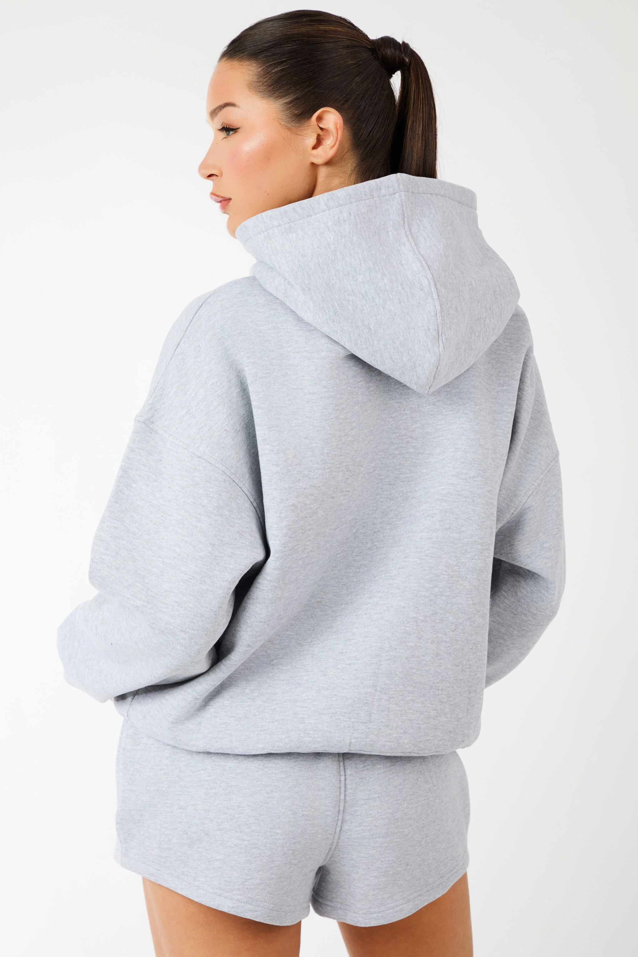Kaiia Sport Oversized Hoodie Grey Marl & White - Image 3