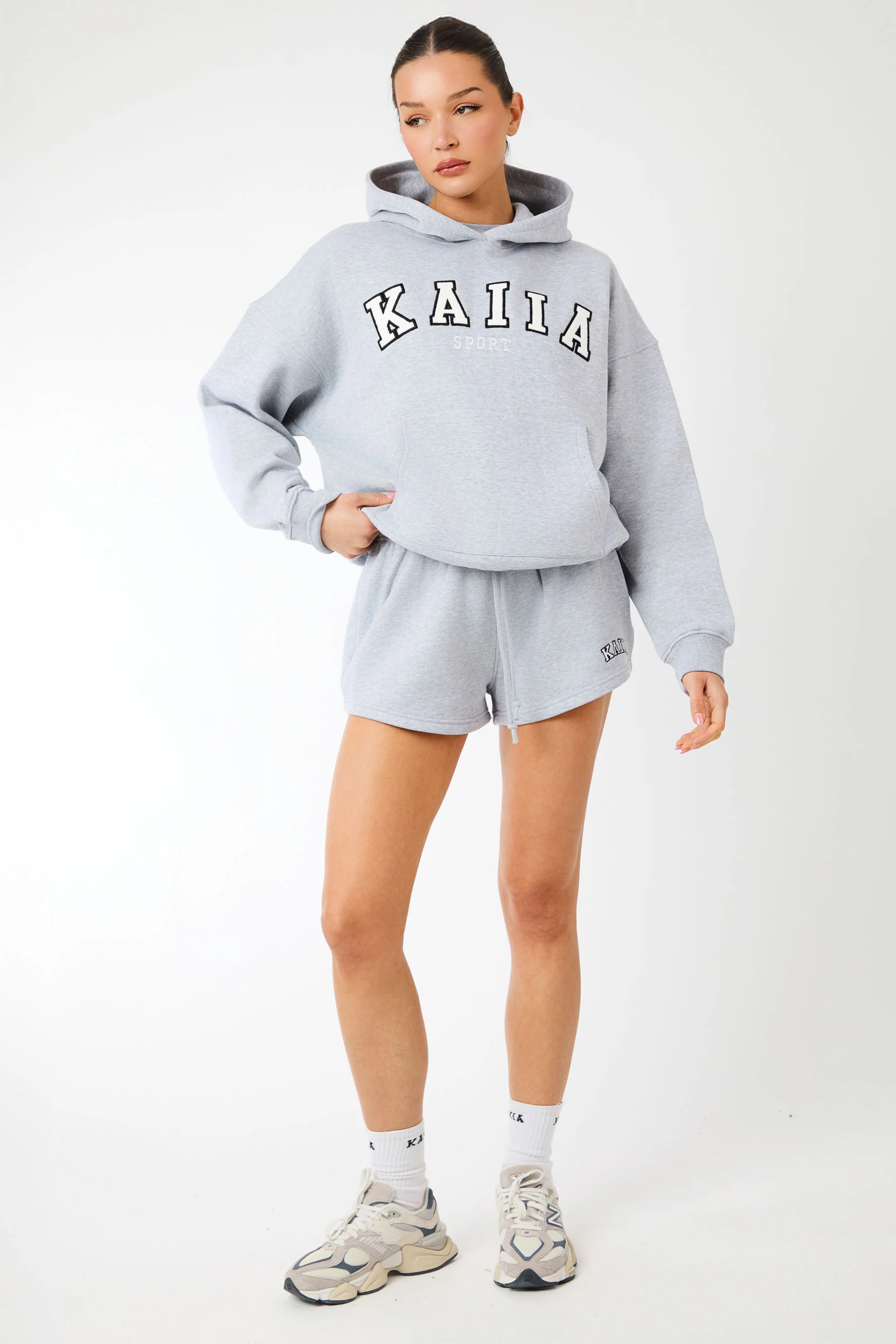Kaiia Sport Oversized Hoodie Grey Marl & White - Image 4