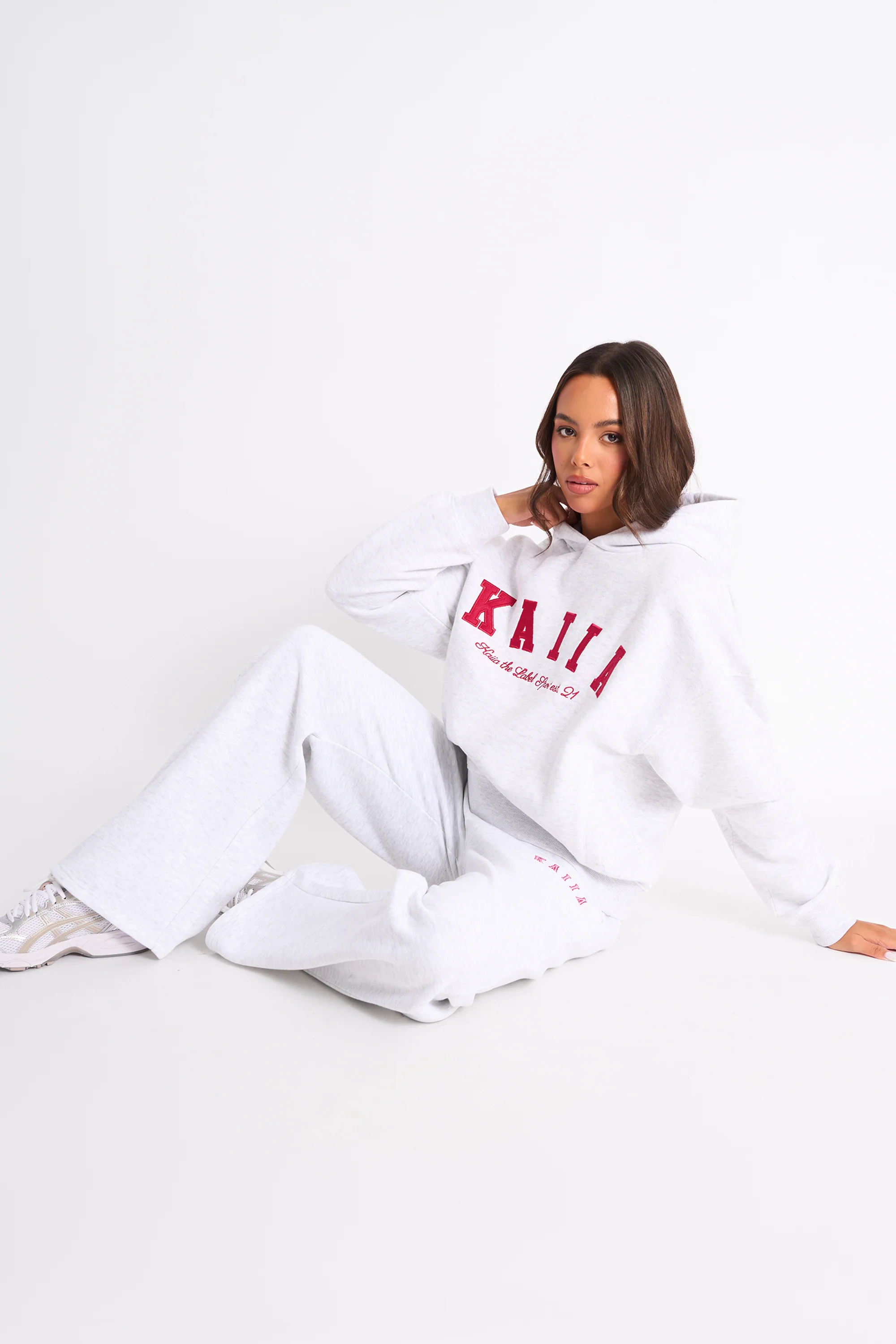 Kaiia Sport Oversized Hoodie Grey Marl & Red - Image 2