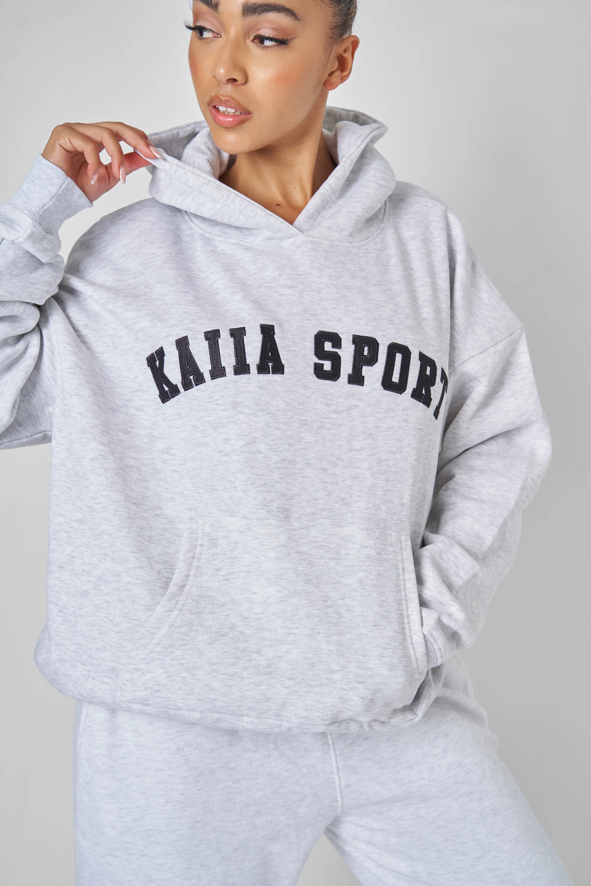 KAIIA SPORT OVERSIZED HOODIE LIGHT GREY MARL - Image 4