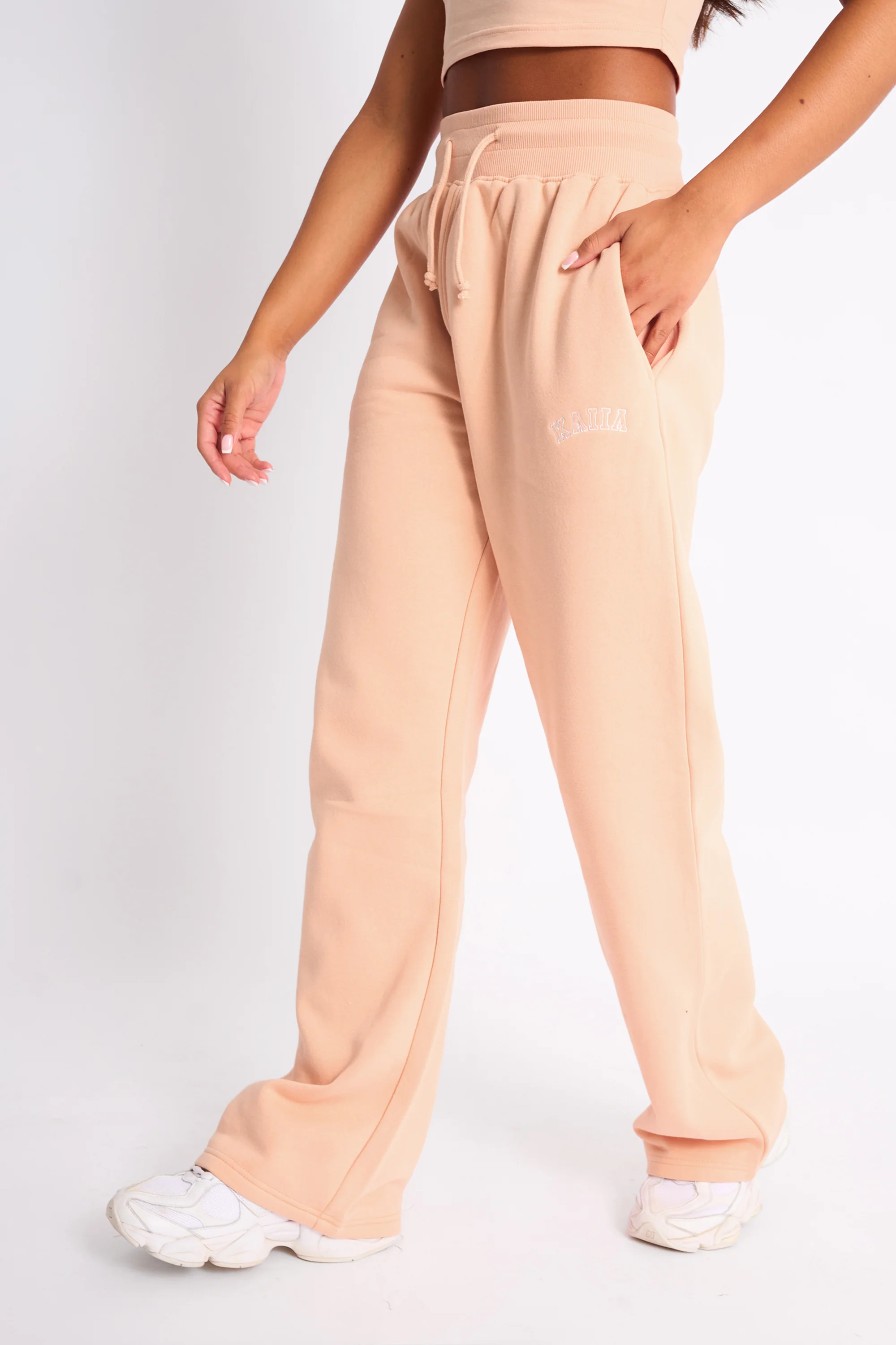 Kaiia Logo Wide Leg Joggers Apricot - Image 2