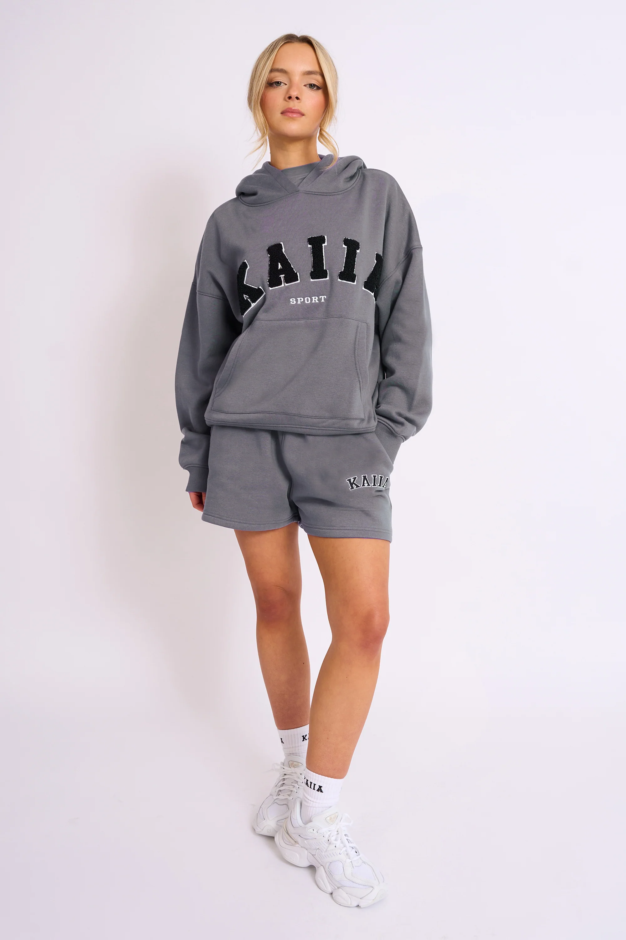 Kaiia Sport Logo Oversized Hoodie in Charcoal Grey - Image 10