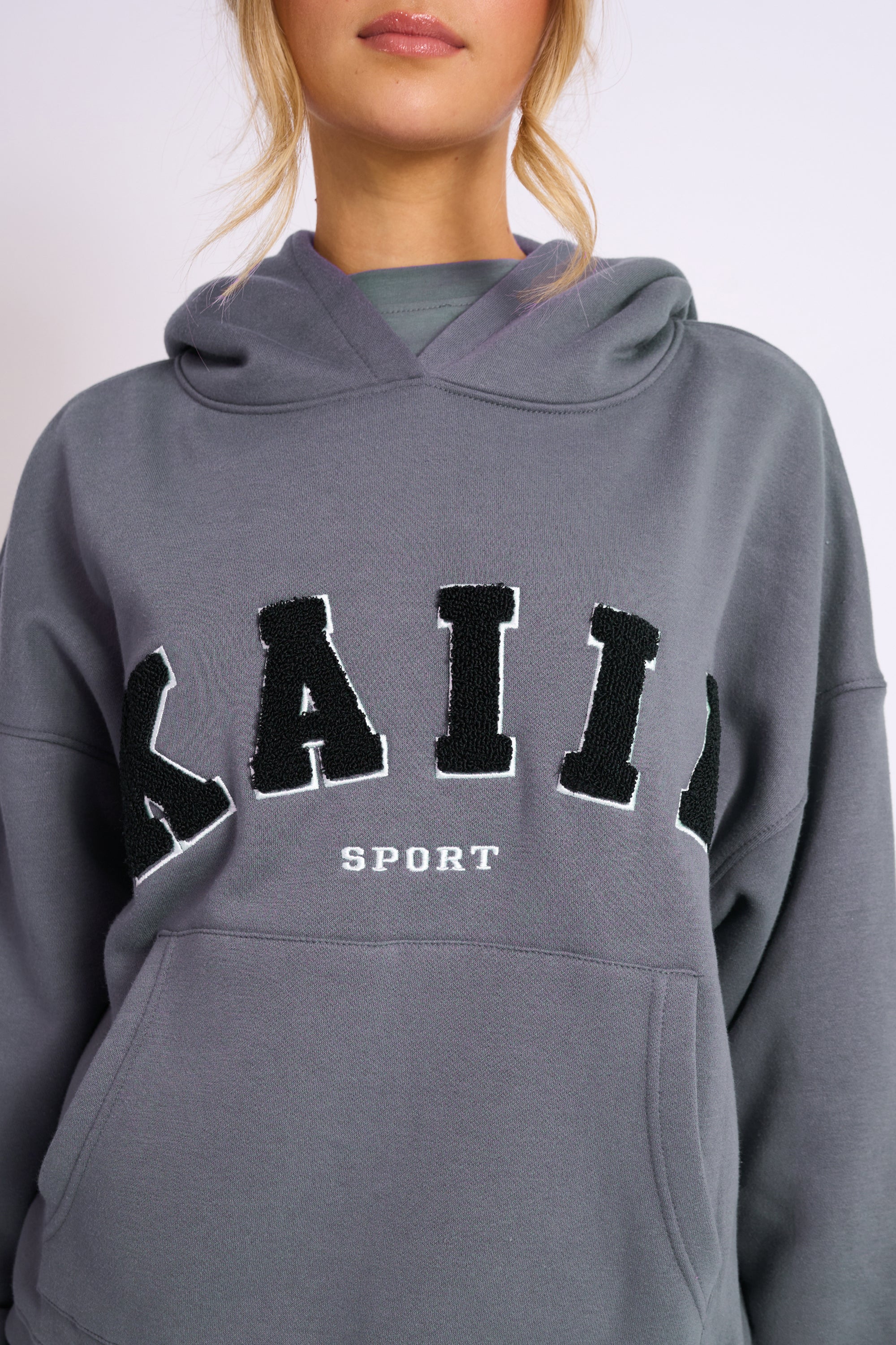 Kaiia Sport Logo Oversized Hoodie in Charcoal Grey - Image 11