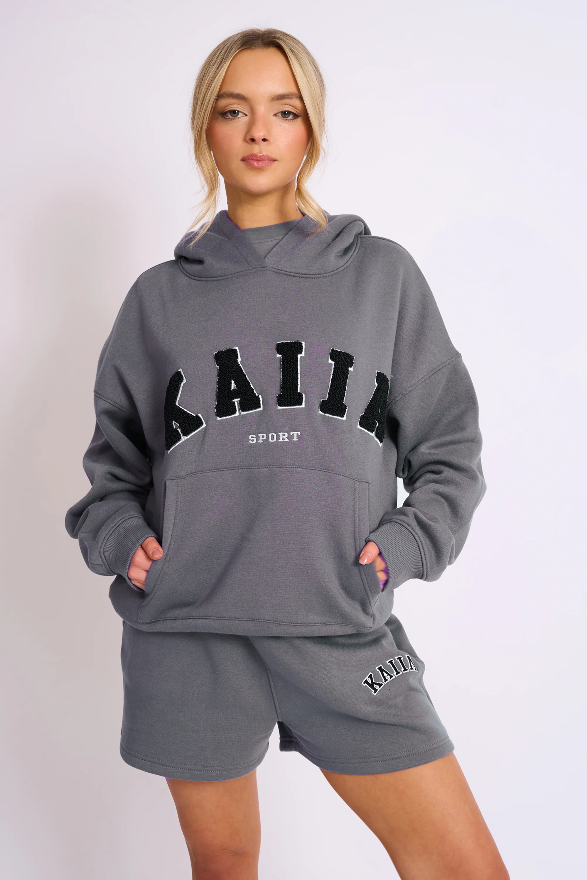 Kaiia Sport Logo Oversized Hoodie in Charcoal Grey - Image 13