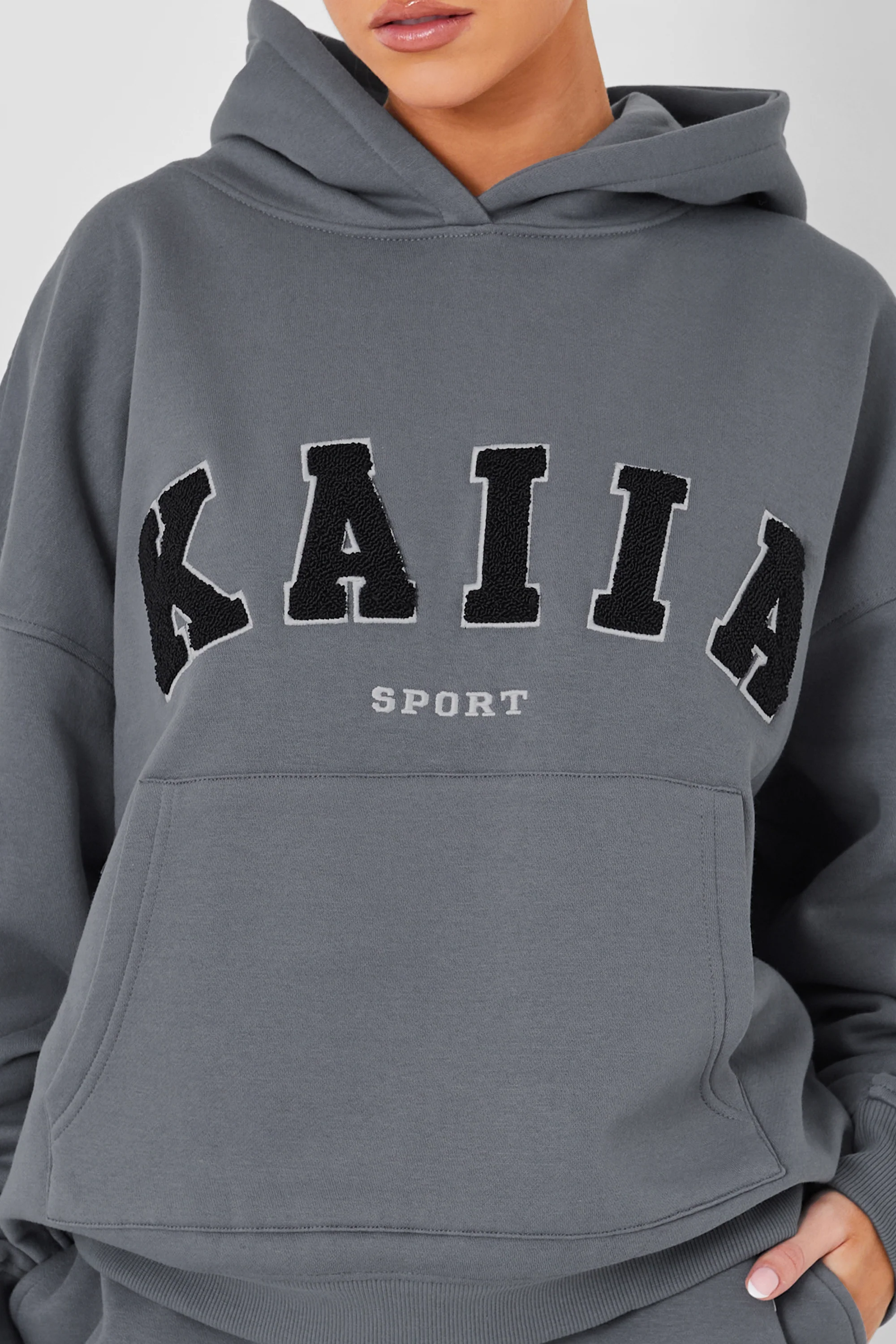 Kaiia Sport Logo Oversized Hoodie in Charcoal Grey - Image 14