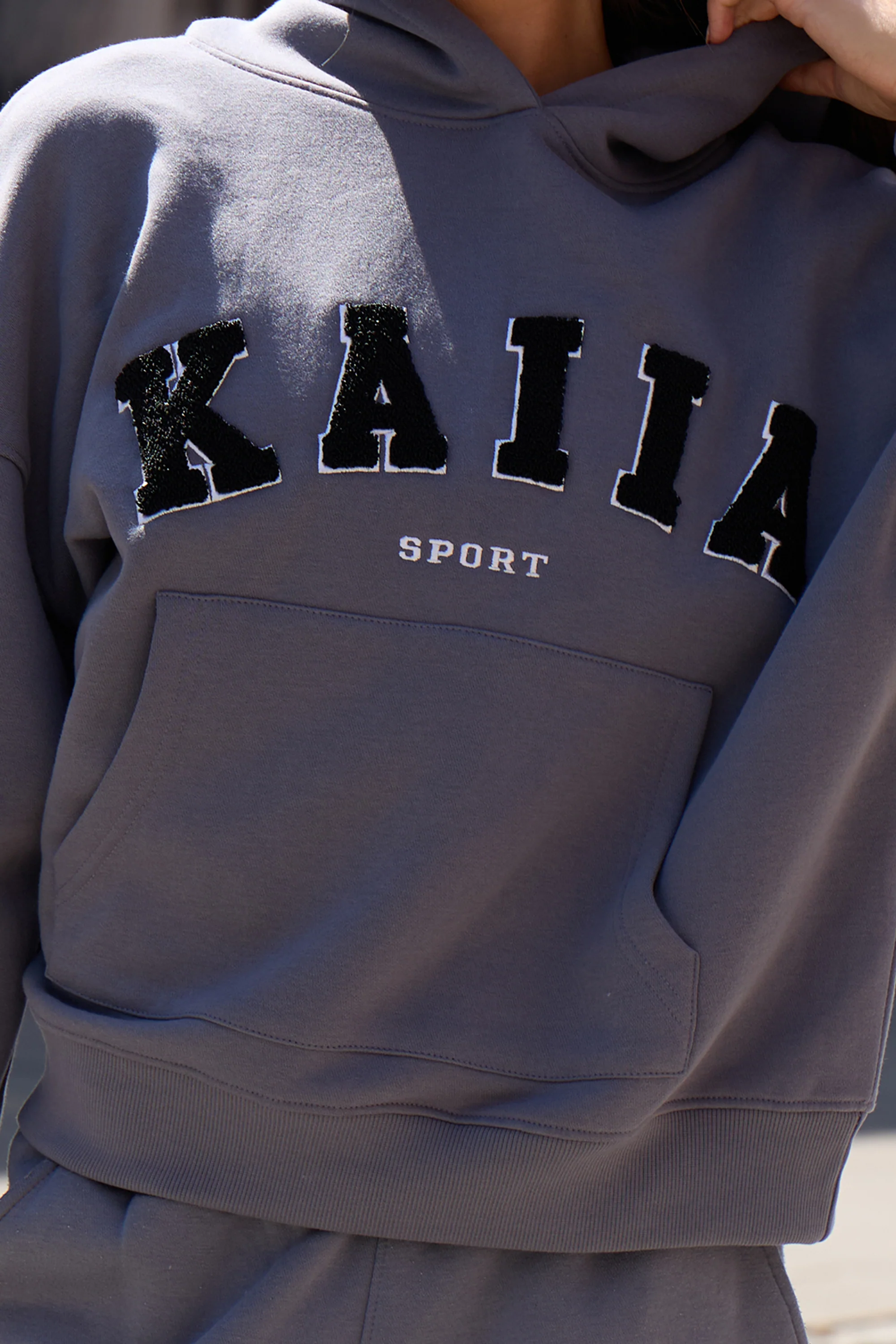 Kaiia Sport Logo Oversized Hoodie in Charcoal Grey - Image 4