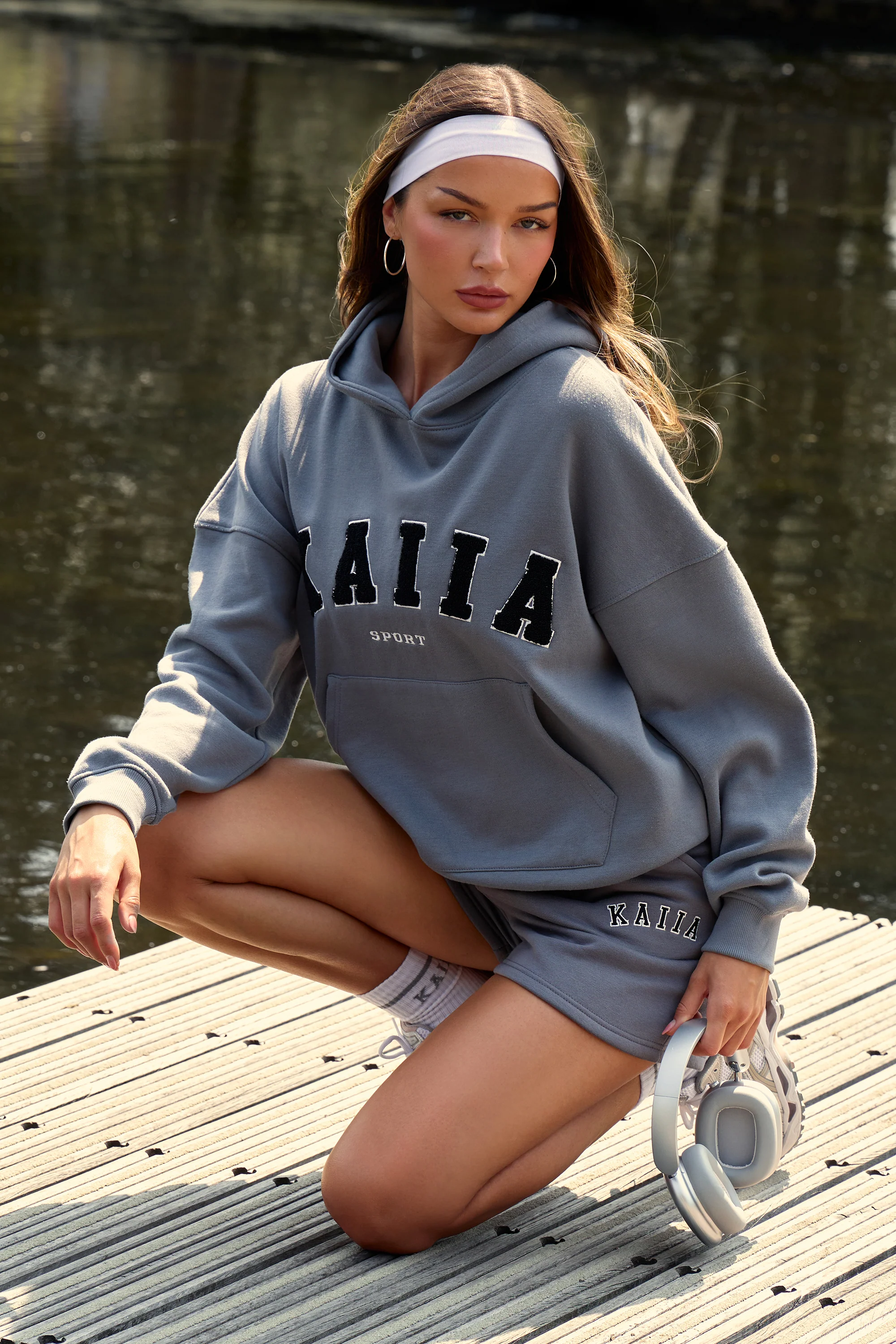 Kaiia Sport Logo Oversized Hoodie in Charcoal Grey - Image 5