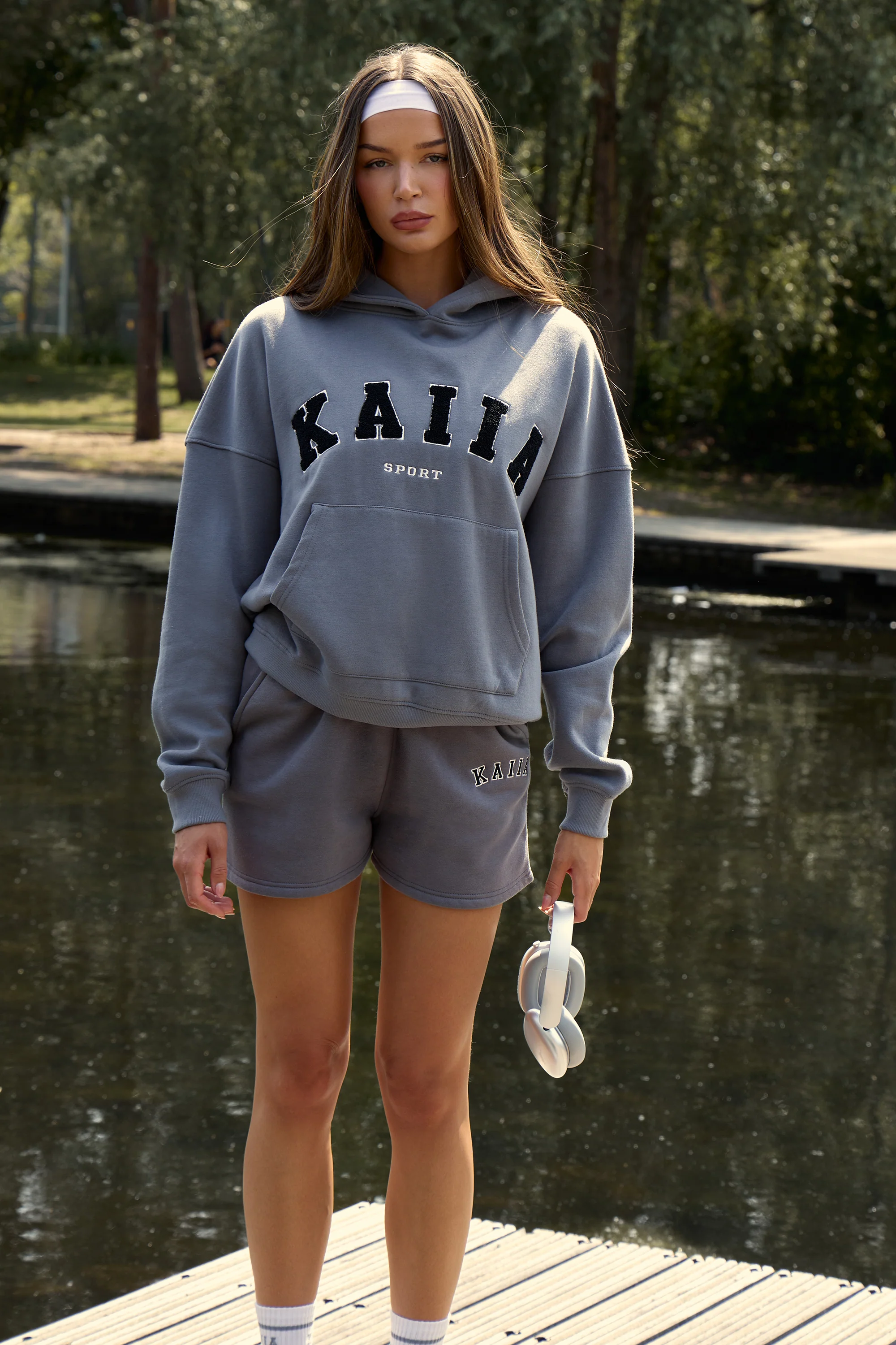 Kaiia Sport Logo Oversized Hoodie in Charcoal Grey - Image 6