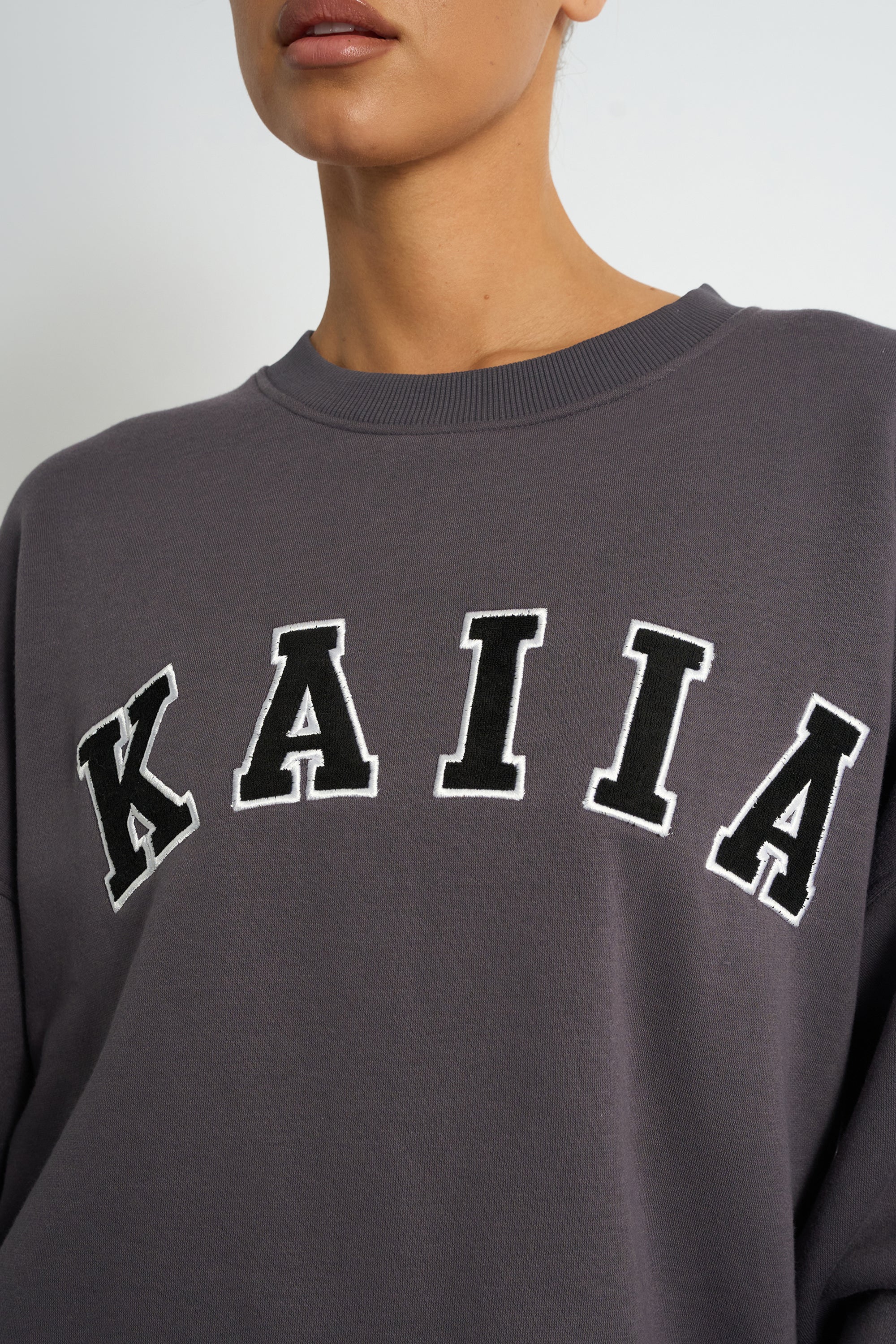Kaiia Slogan Oversized Sweatshirt Dark Grey - Image 4