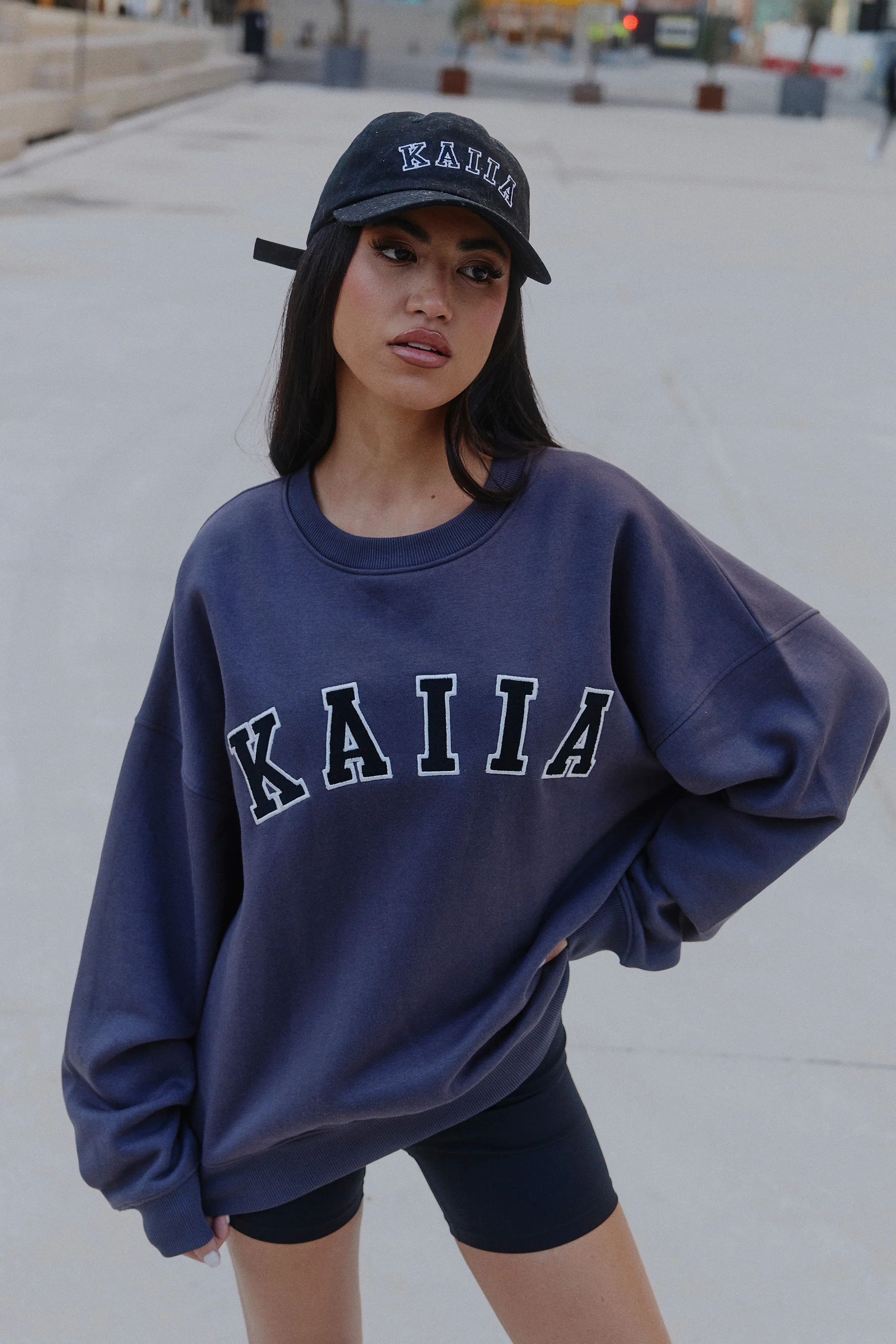 Kaiia Slogan Oversized Sweatshirt Dark Grey - Image 5