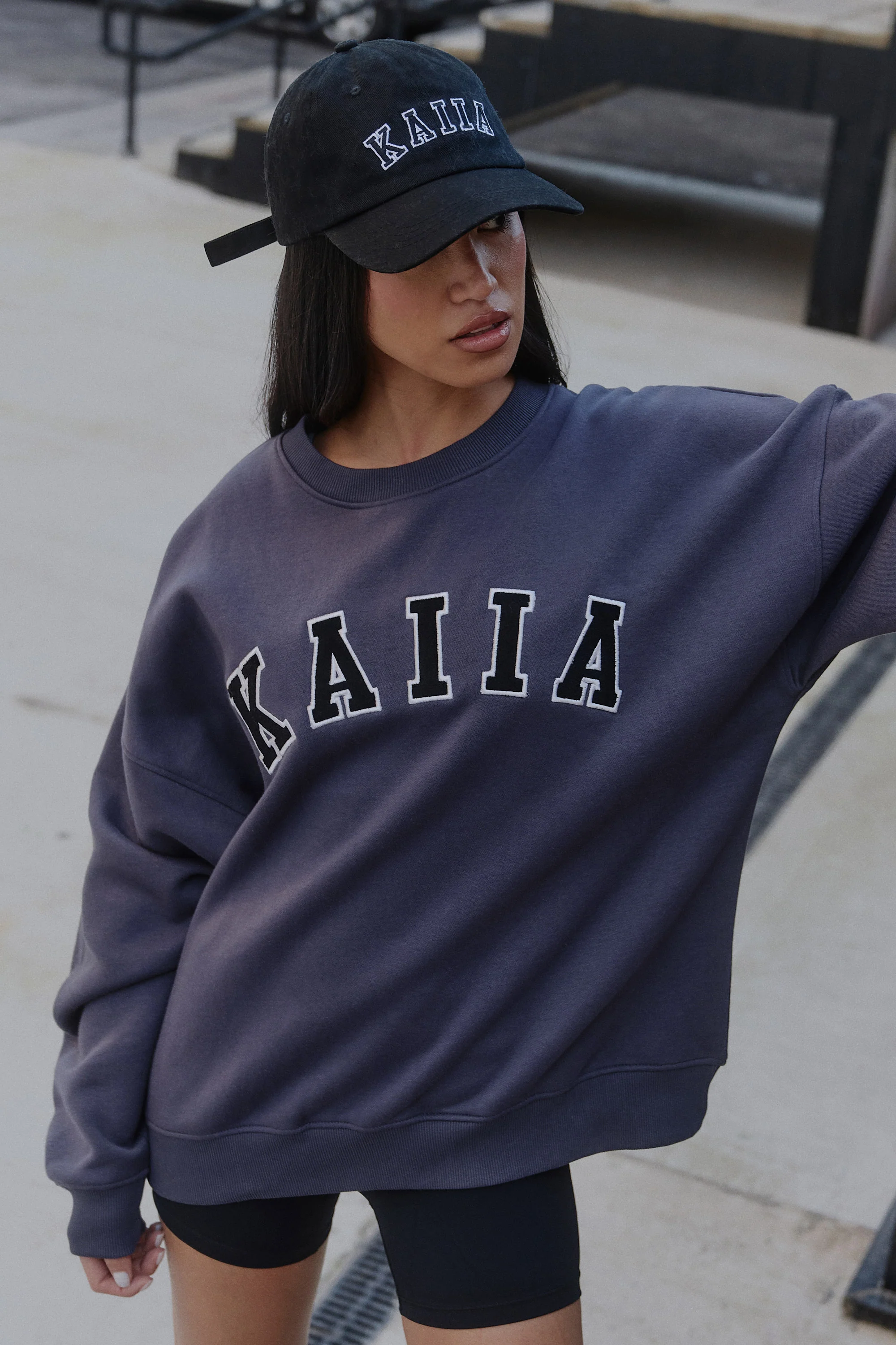 Kaiia Slogan Oversized Sweatshirt Dark Grey - Image 6