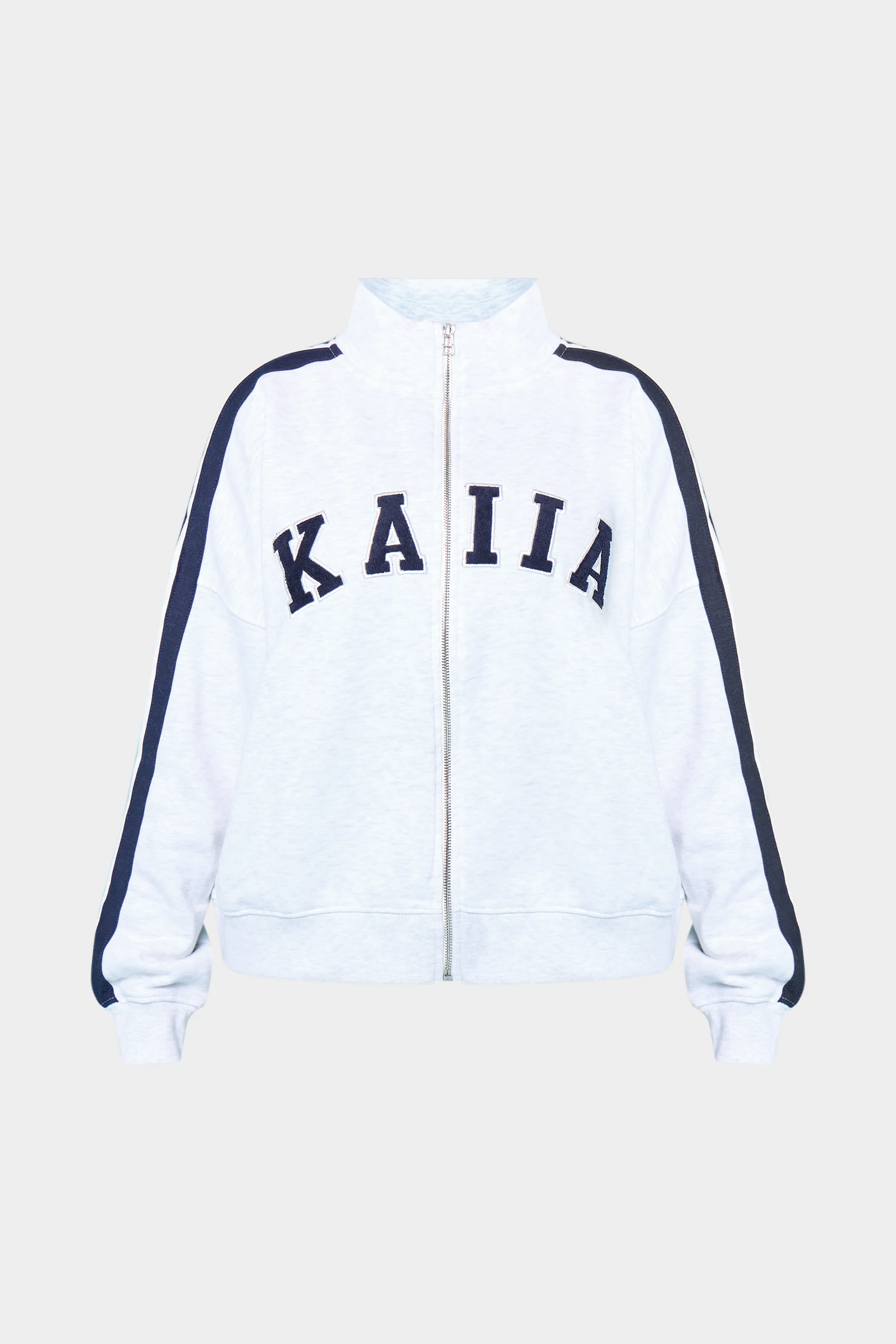 Kaiia Sport Side Stripe Funnel Neck Zip Through Sweatshirt Light Grey Marl & Navy - Image 5