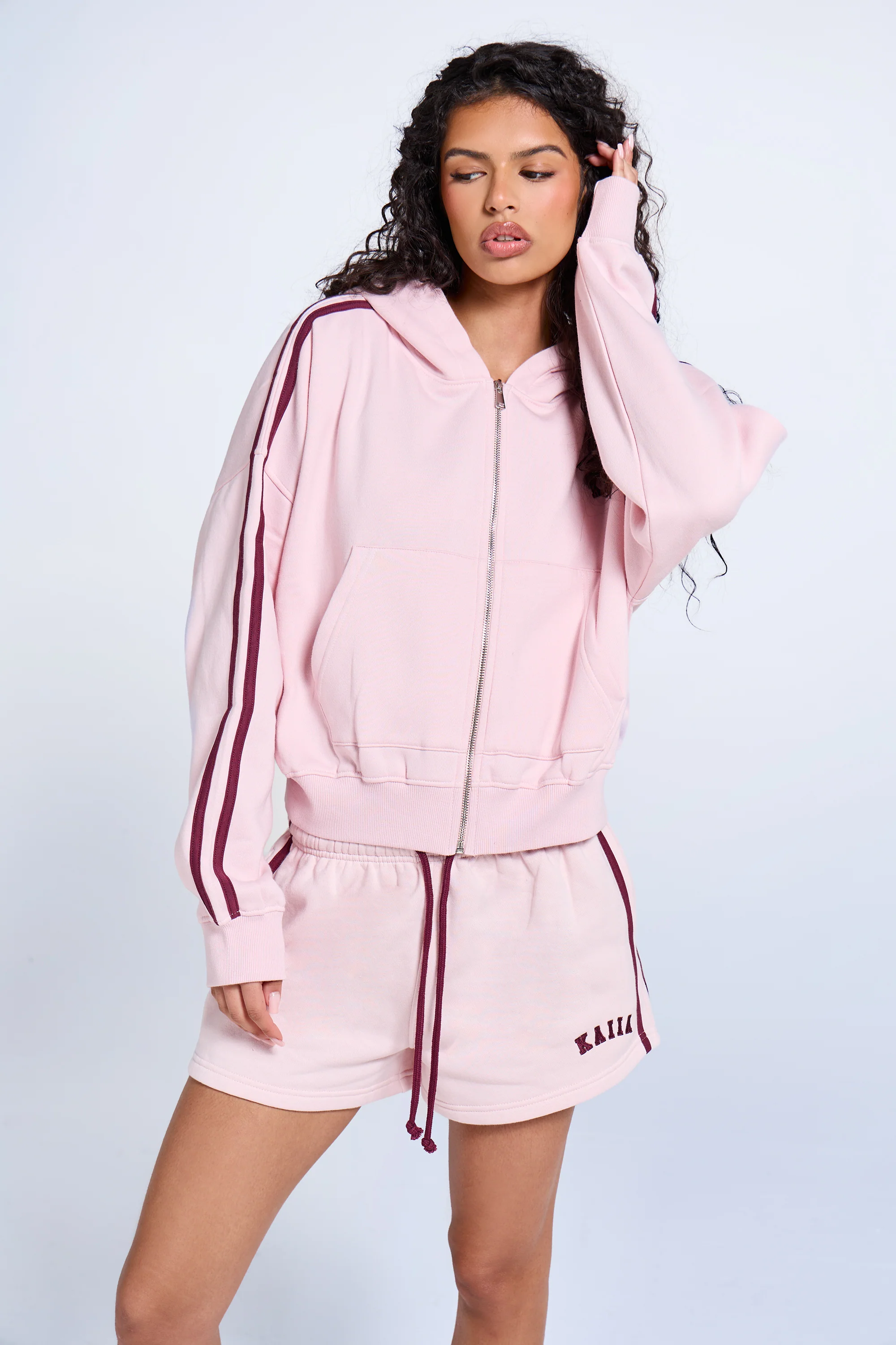 Kaiia Sport Side Stripe Mini Short Pink Chai & Burgundy