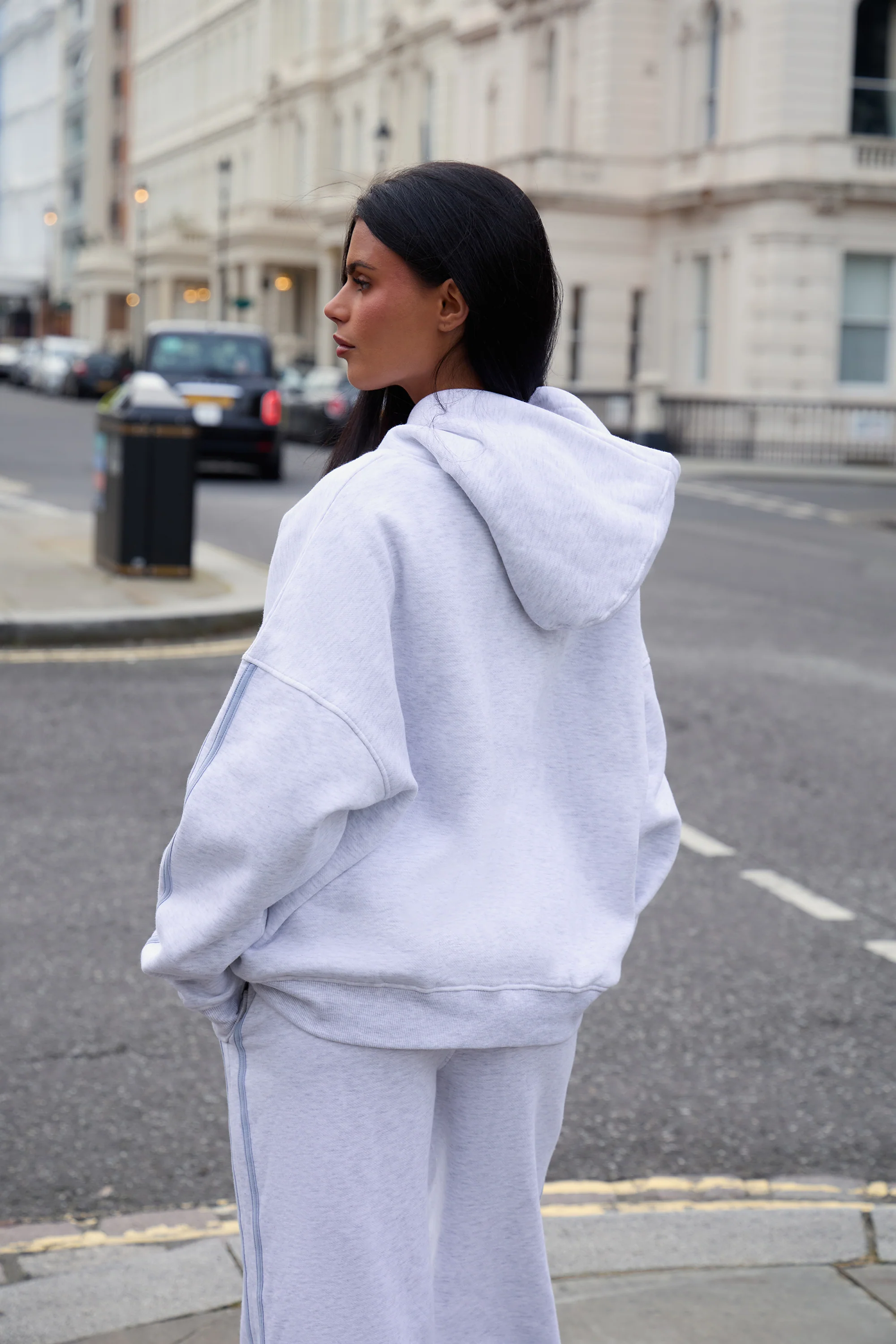 Kaiia Sport Side Stripe Oversized Hoodie Light Grey Marl & Light Blue - Image 9