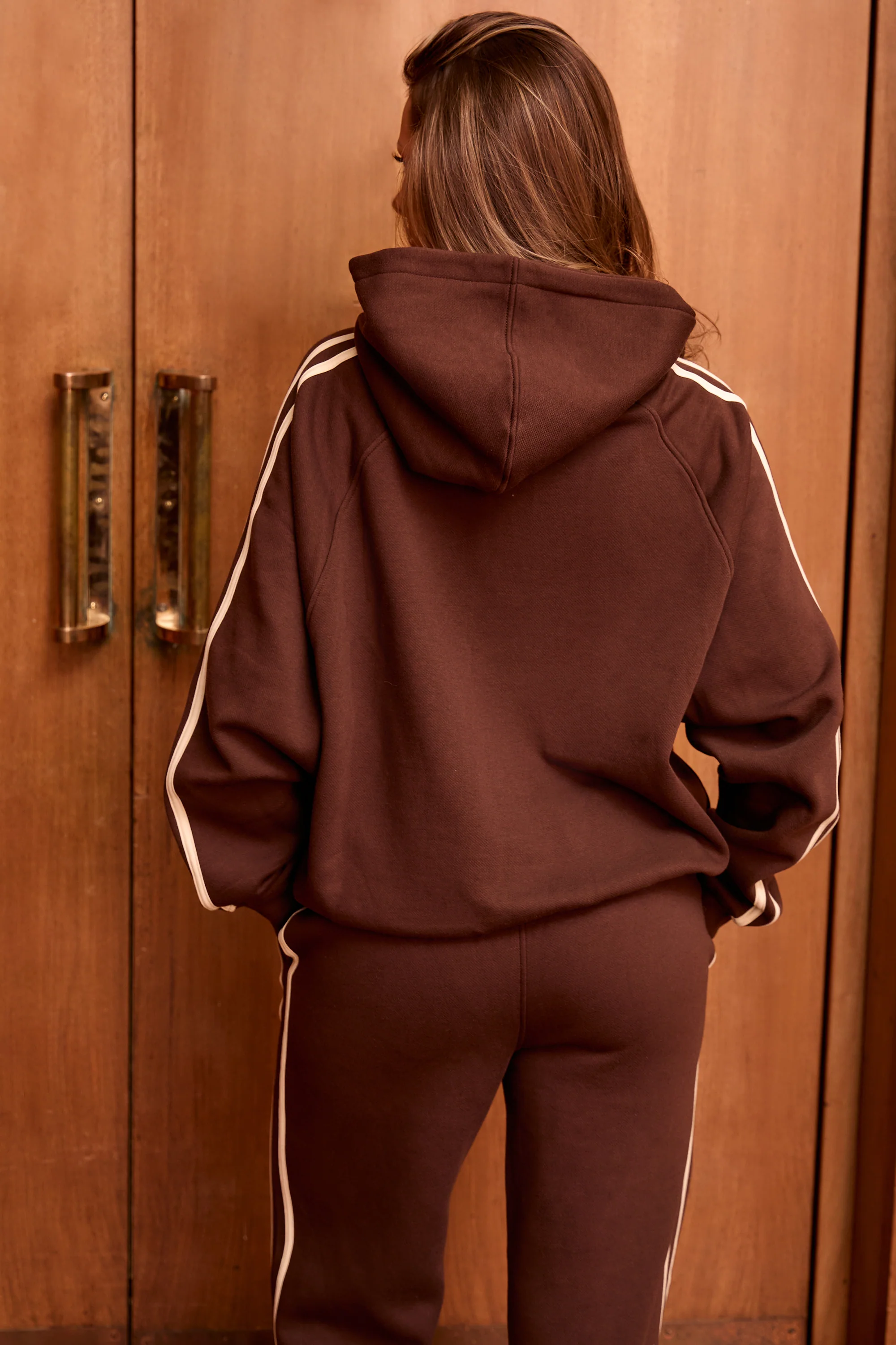 Kaiia Sport Side Stripe Oversized Hoodie Bitter Chocolate & Lemon - Image 4