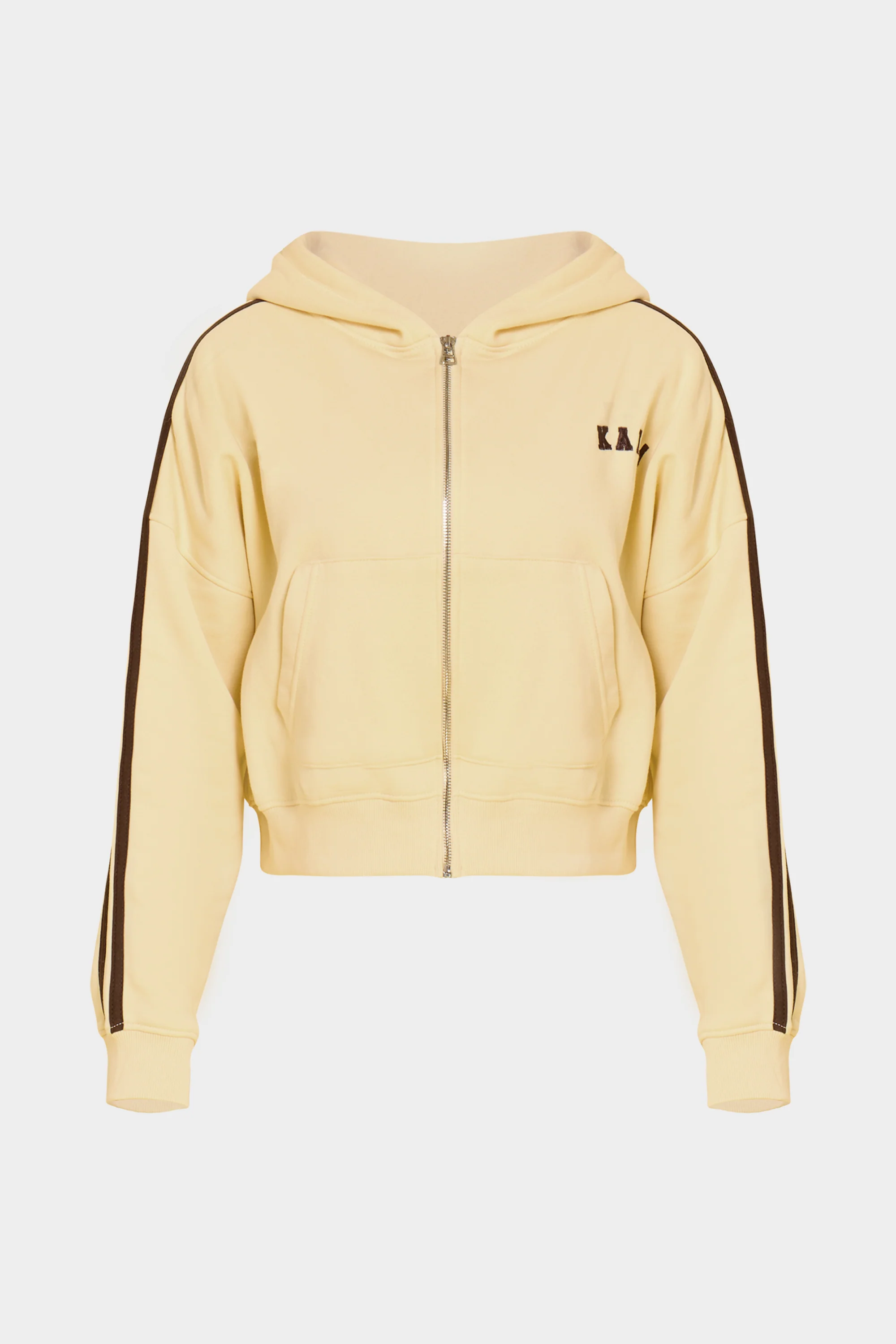 Kaiia Sport Side Stripe Oversized Zip Through Hoodie Butter Yellow & Brown - Image 10