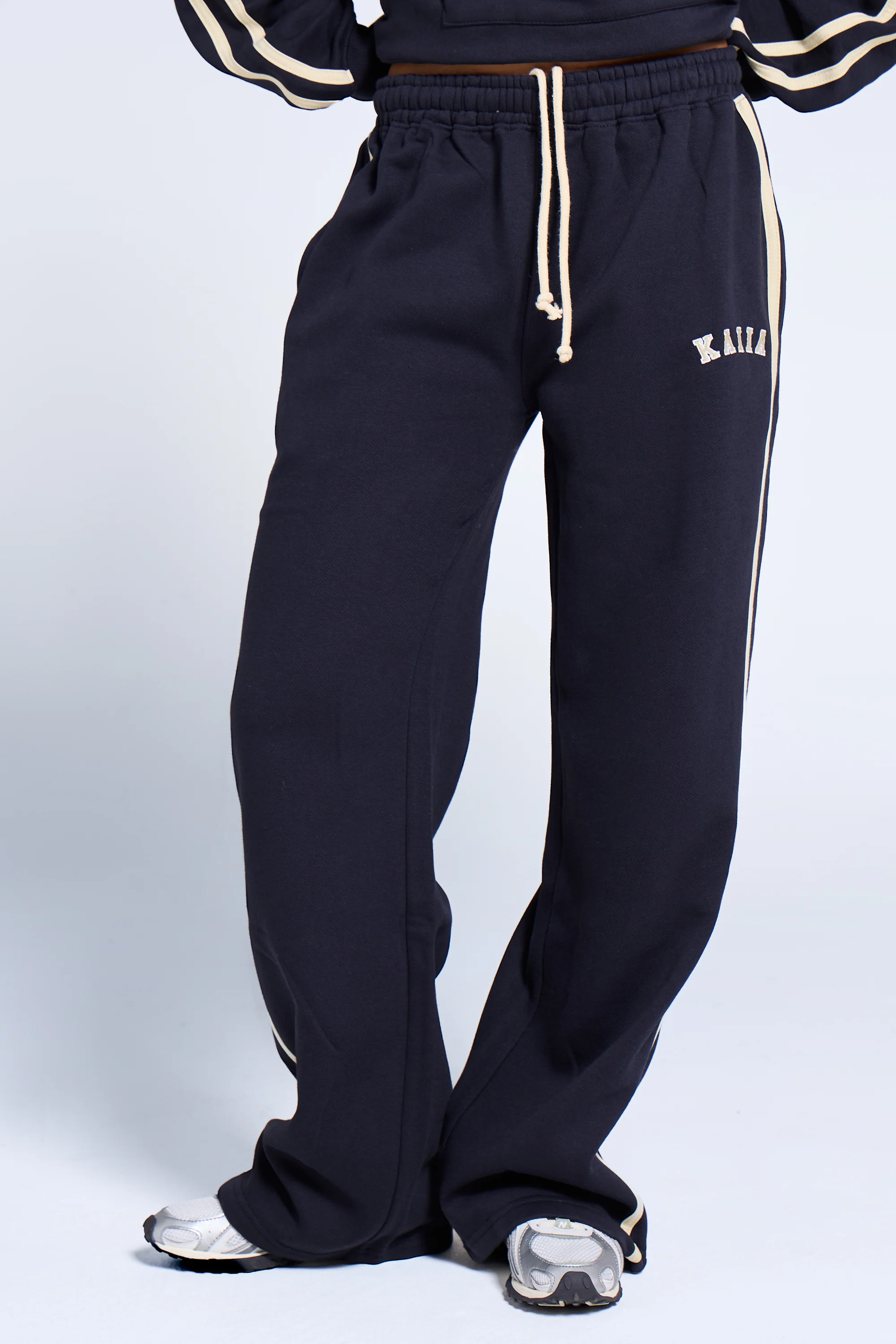 Kaiia Sport Side Stripe Wide Leg Joggers Ink Blue & Lemon - Image 3