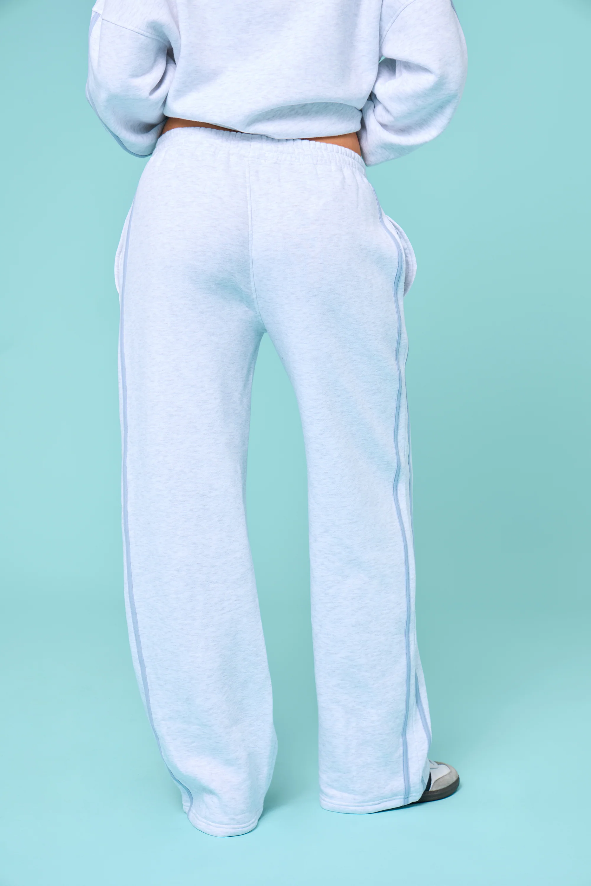 Kaiia Sport Side Stripe Wide Leg Joggers Light Grey Marl & Light Blue - Image 7