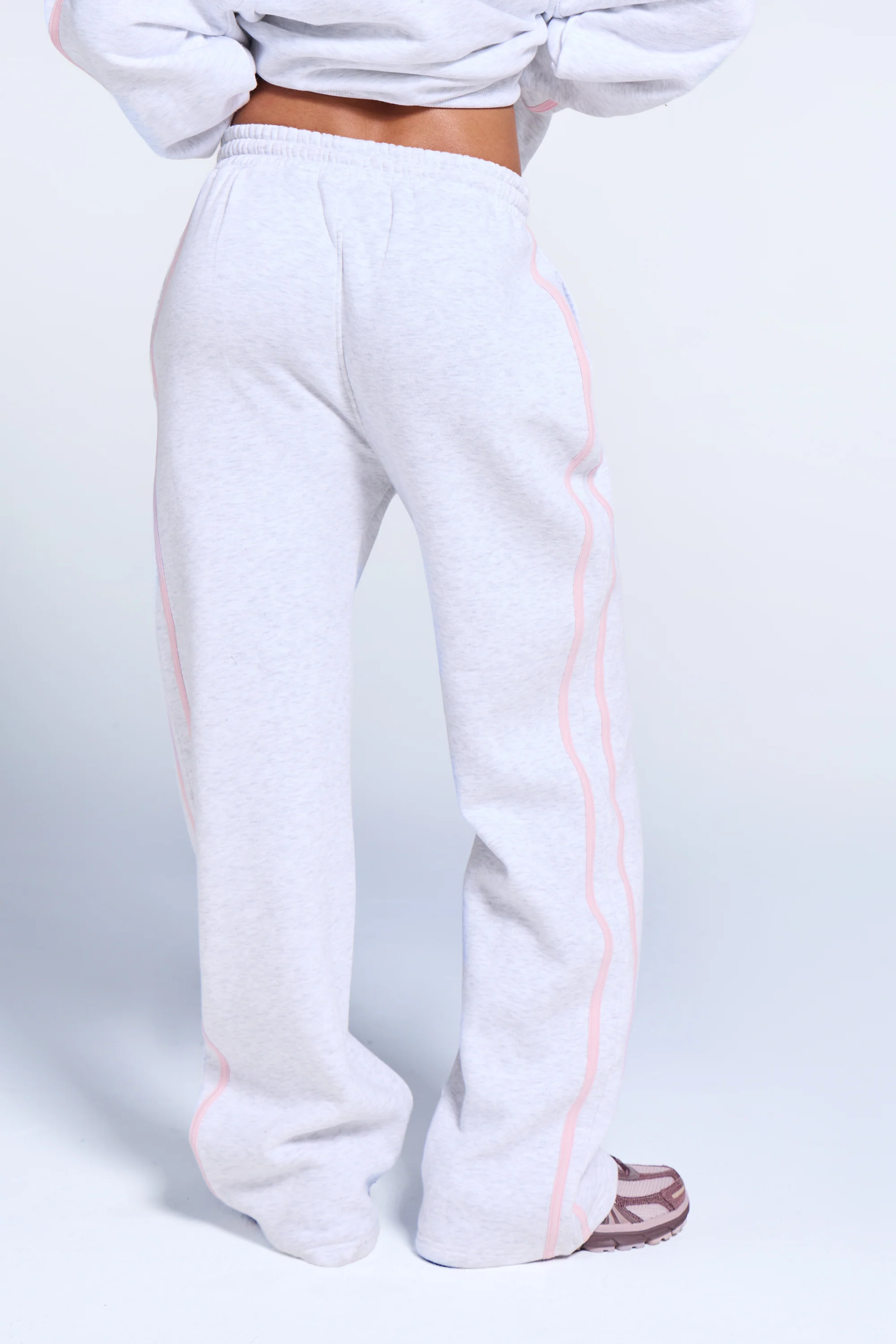 Kaiia Sport Side Stripe Wide Leg Joggers Light Grey Marl & Pink Sugar - Image 4