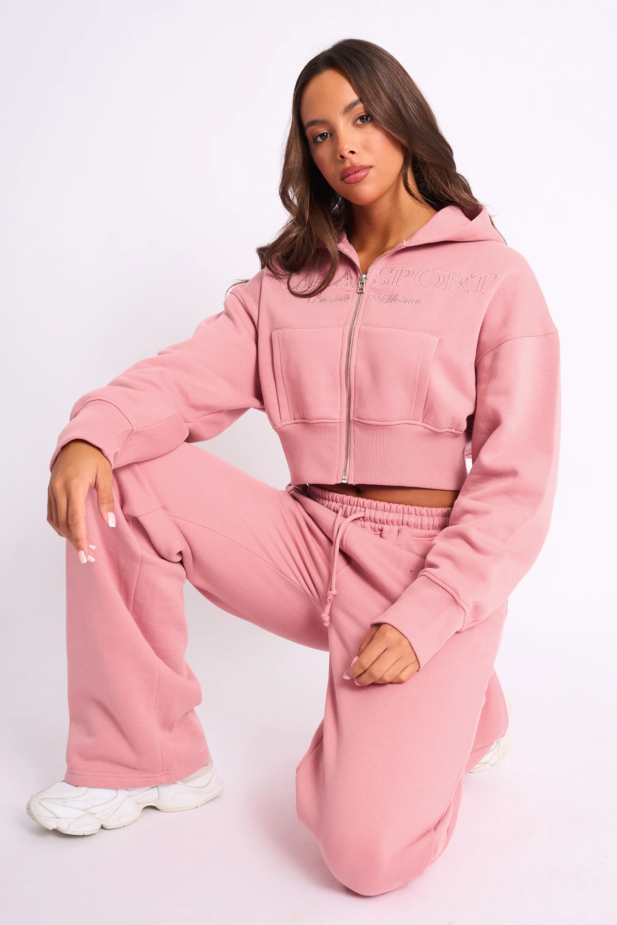 Kaiia Studio Cropped Zip Up Hoodie Blusher - Image 3