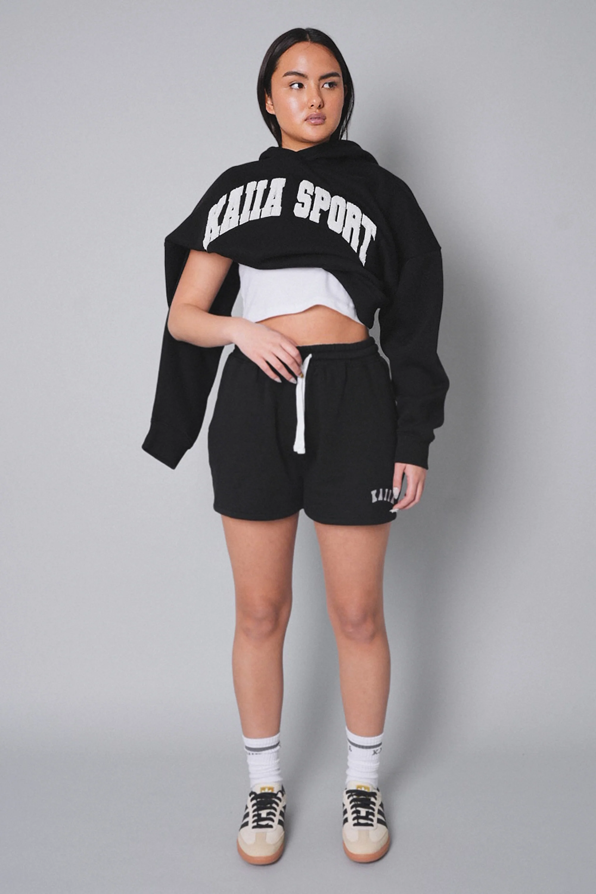 Kaiia Sport Slogan Oversized Hoodie Black With White - Image 2