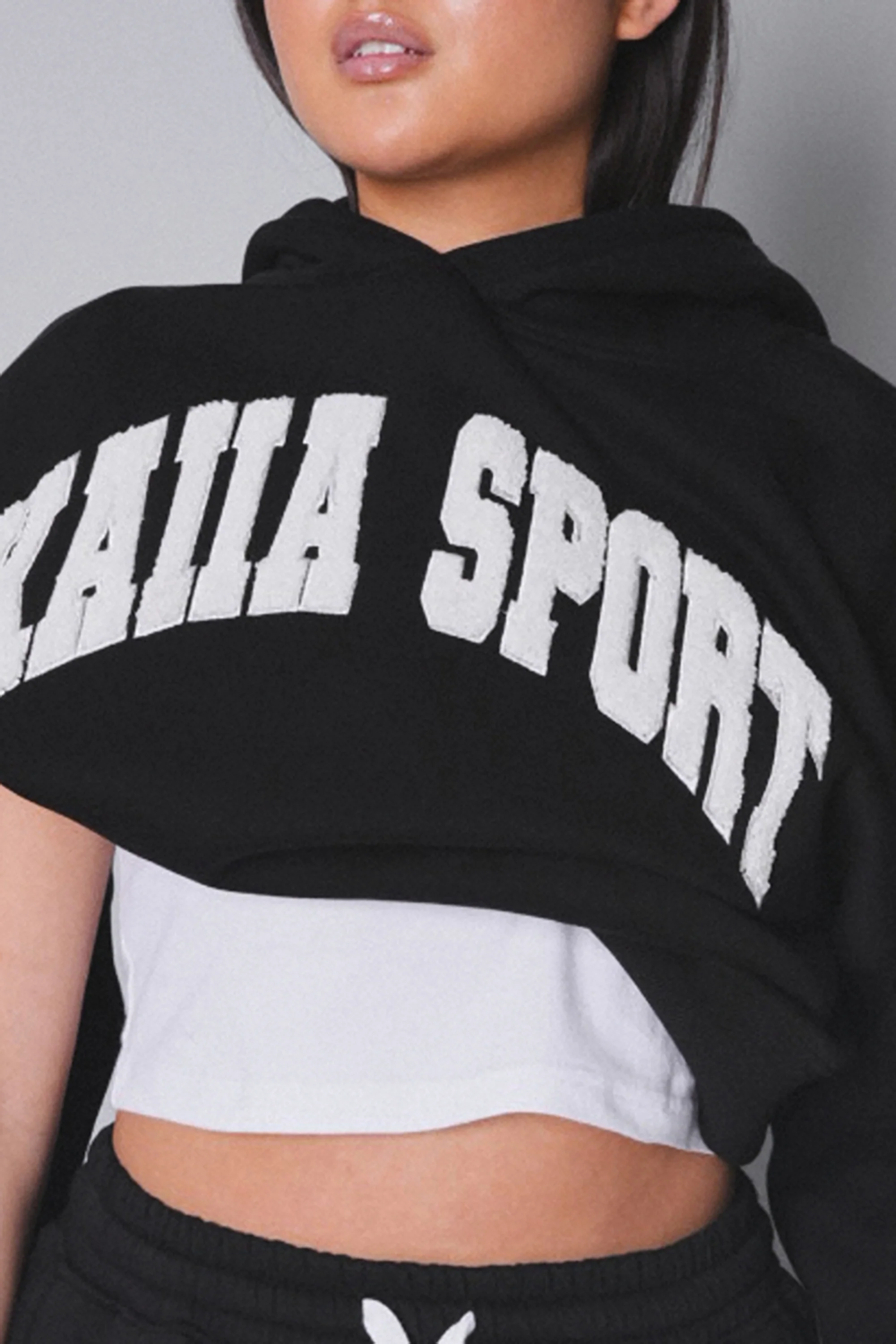 Kaiia Sport Slogan Oversized Hoodie Black With White - Image 4