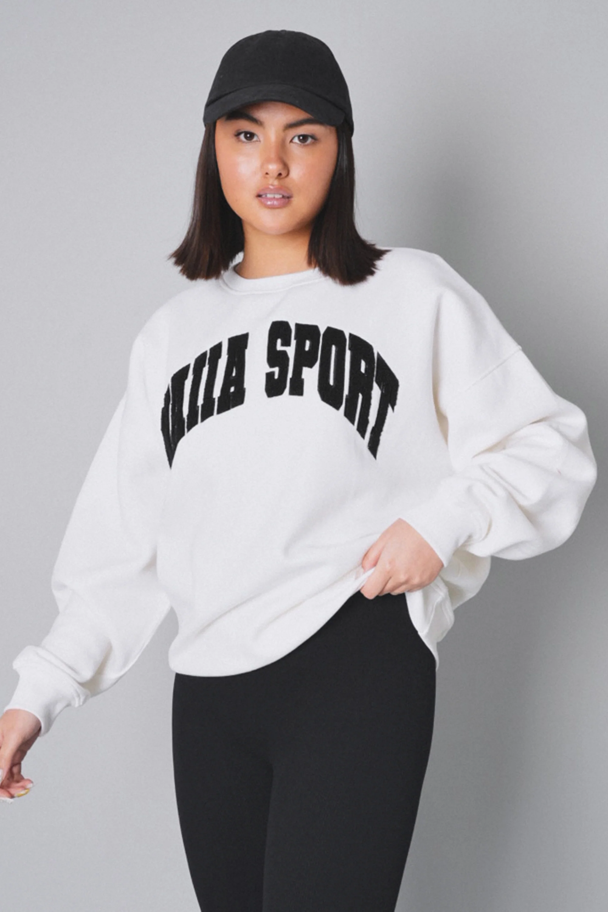 Kaiia Sport Slogan Oversized Sweatshirt Cream and Black