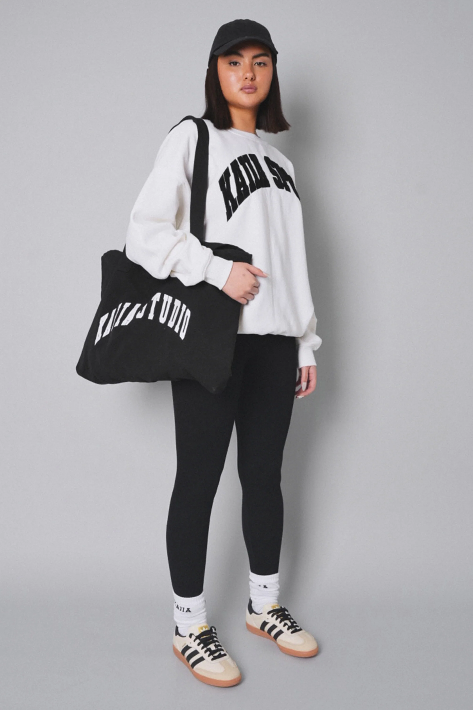 Kaiia Sport Slogan Oversized Sweatshirt Cream and Black - Image 3