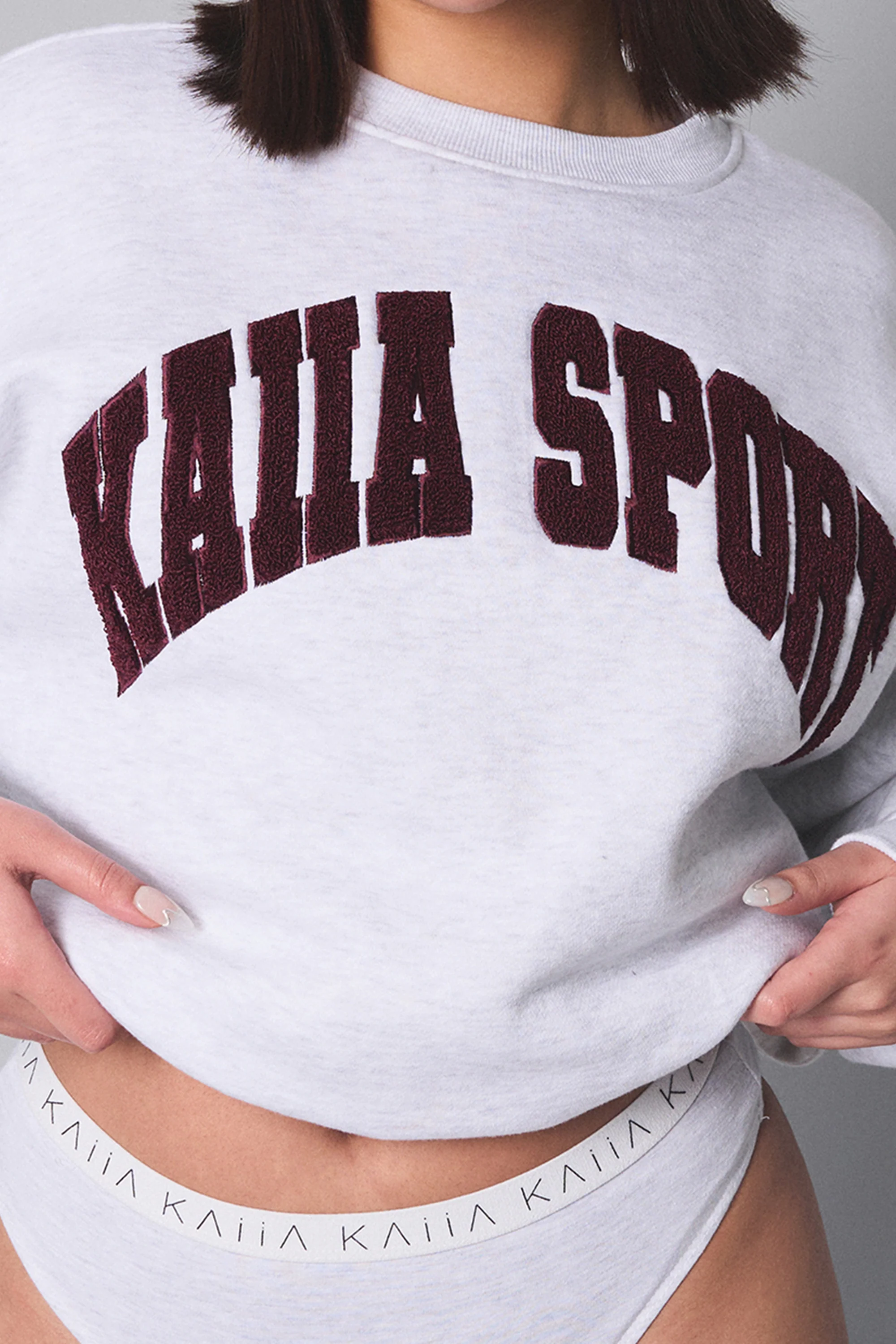 Kaiia Sport Slogan Oversized Sweatshirt Light Grey Marl - Image 4