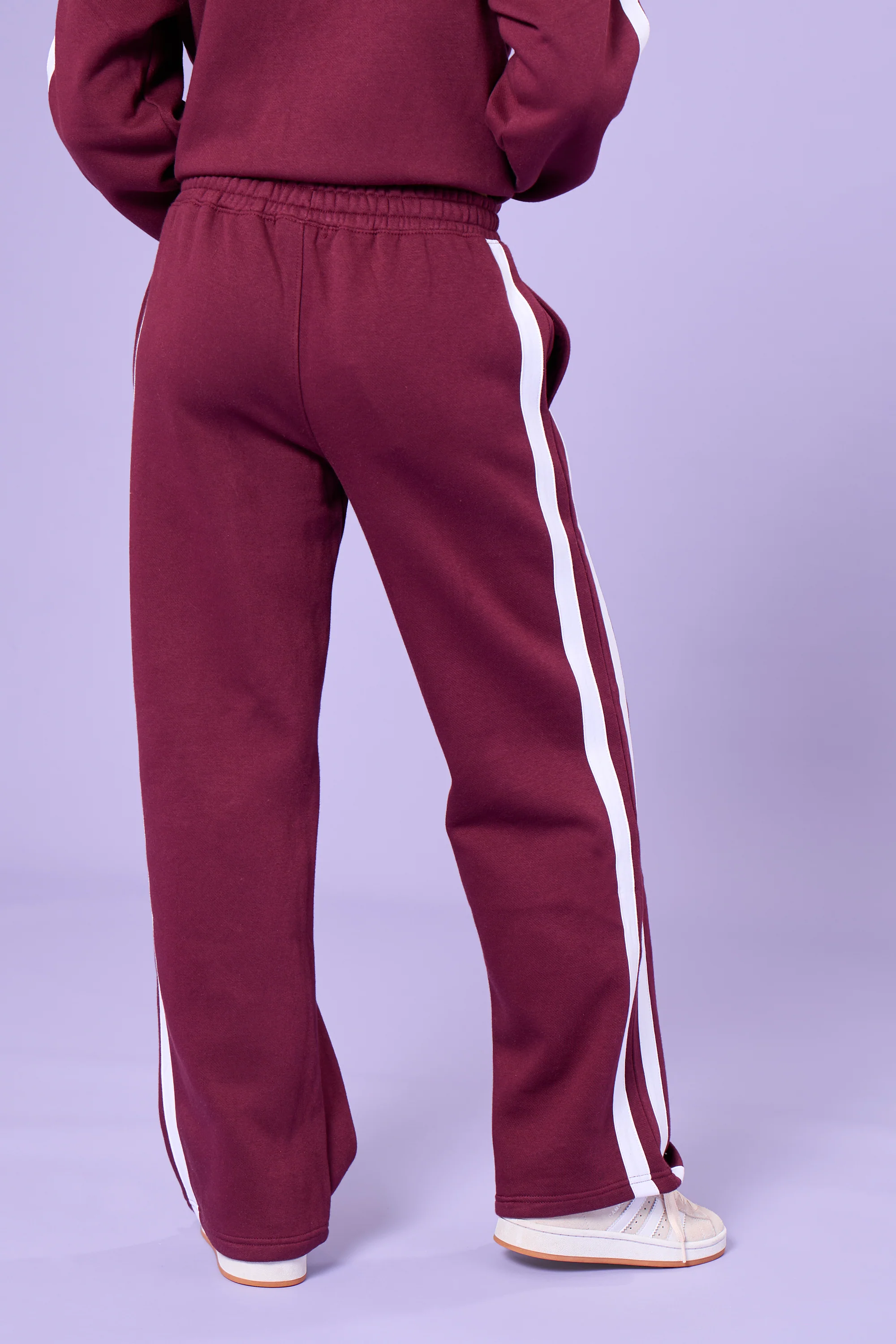Kaiia Sport Stripe Wide Leg Joggers Burgundy & Cream - Image 10