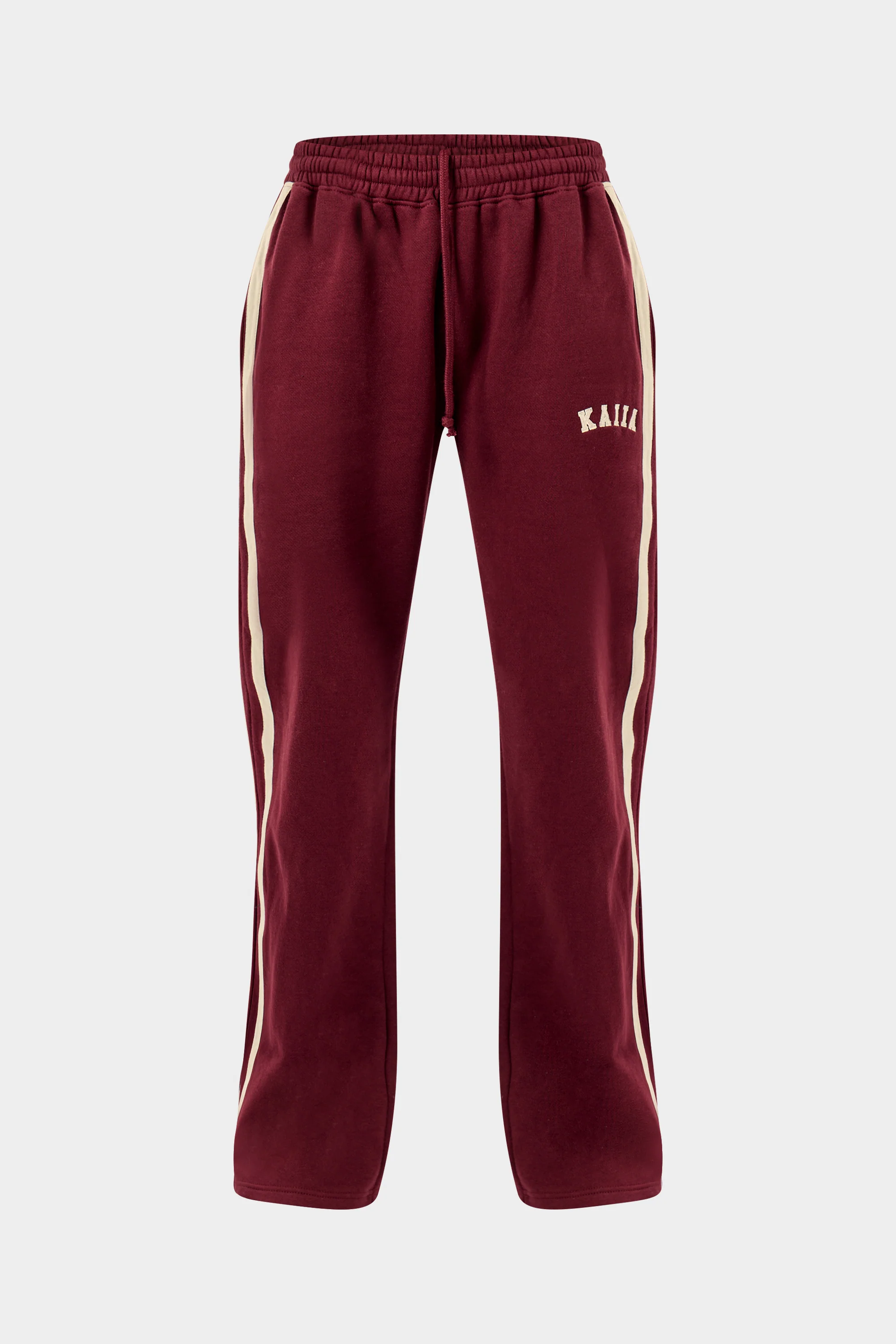 Kaiia Sport Stripe Wide Leg Joggers Burgundy & Cream - Image 5