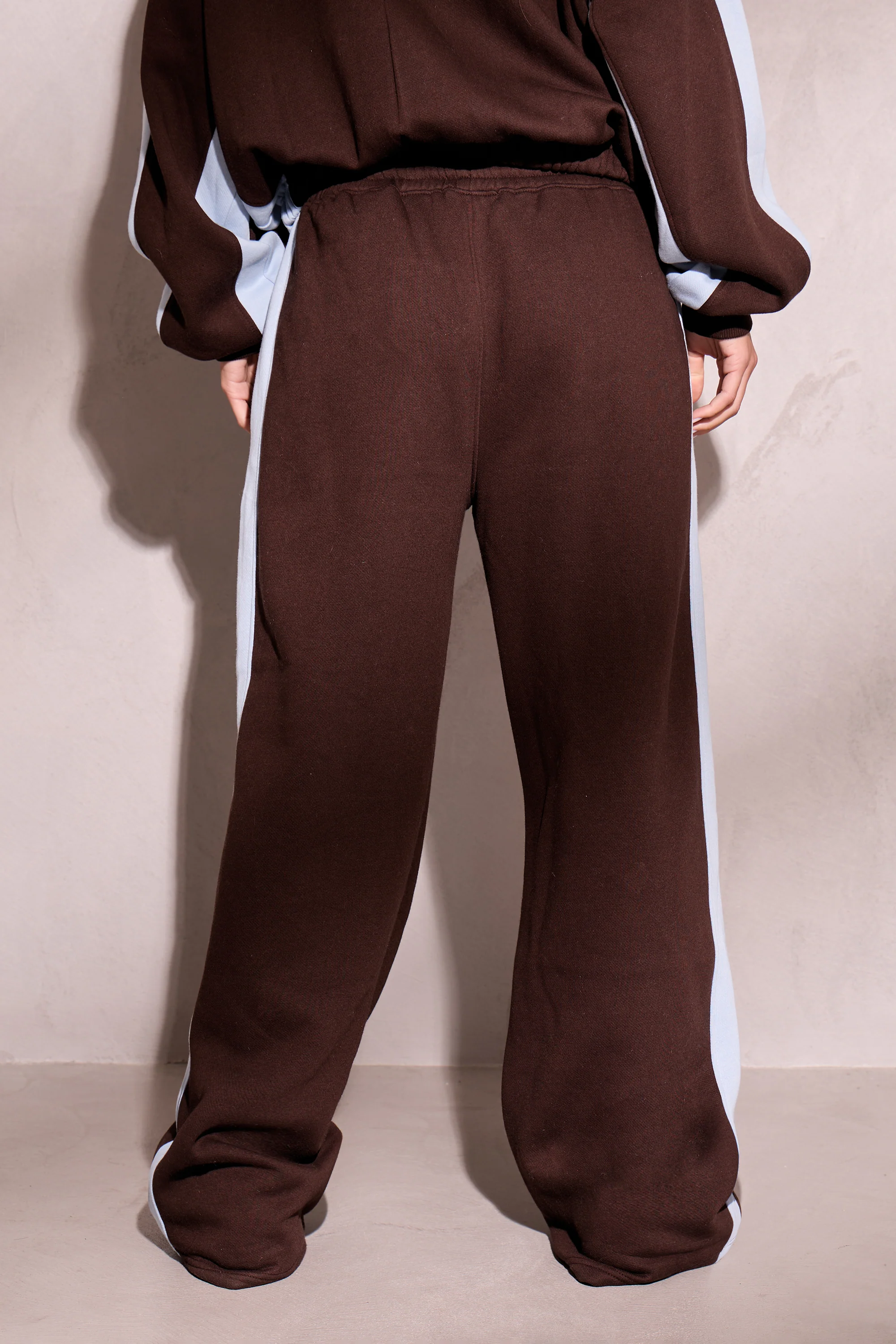Kaiia Sport Stripe Wide Leg Joggers Chestnut Brown & Dusty Blue - Image 4