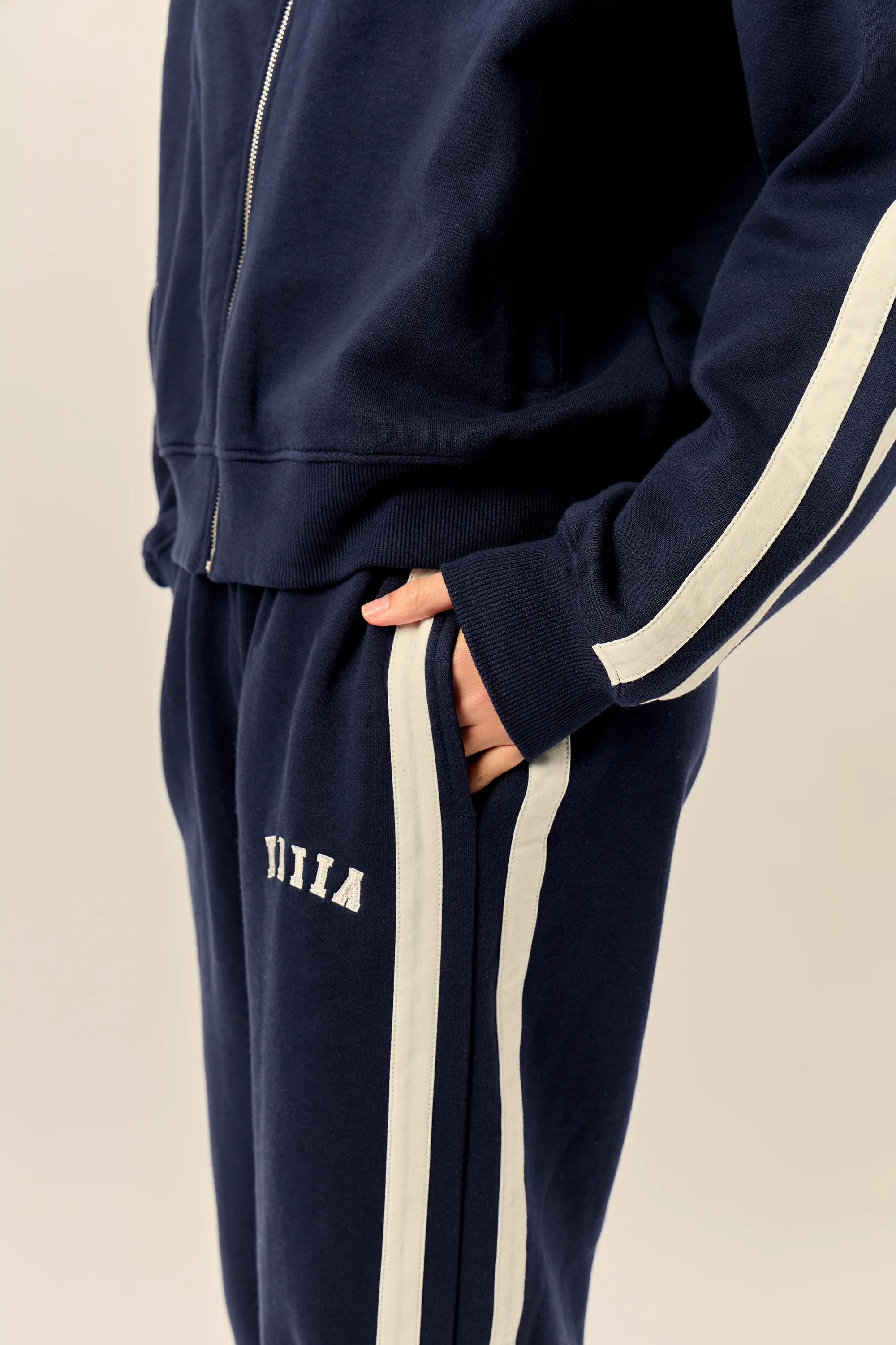 Kaiia Sport Stripe Wide Leg Joggers Navy & Cream - Image 2