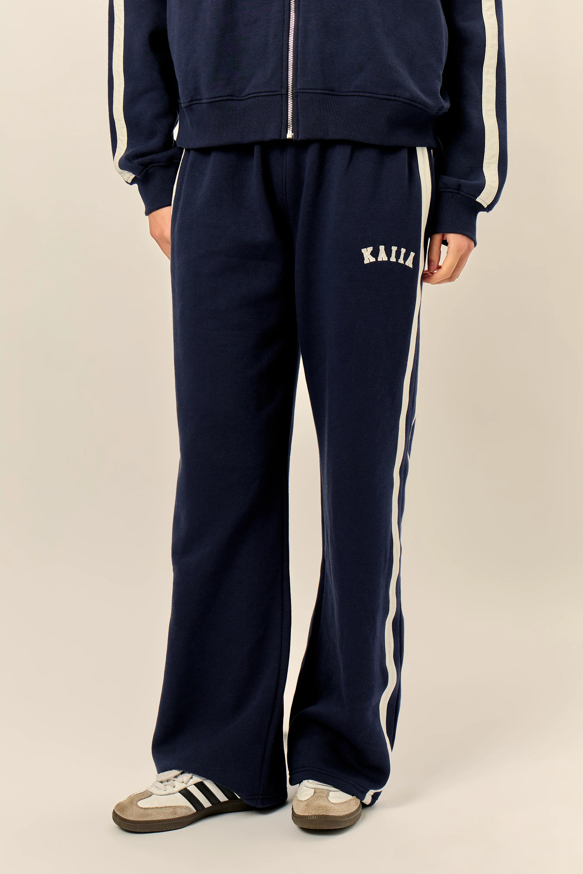 Kaiia Sport Stripe Wide Leg Joggers Navy & Cream - Image 3