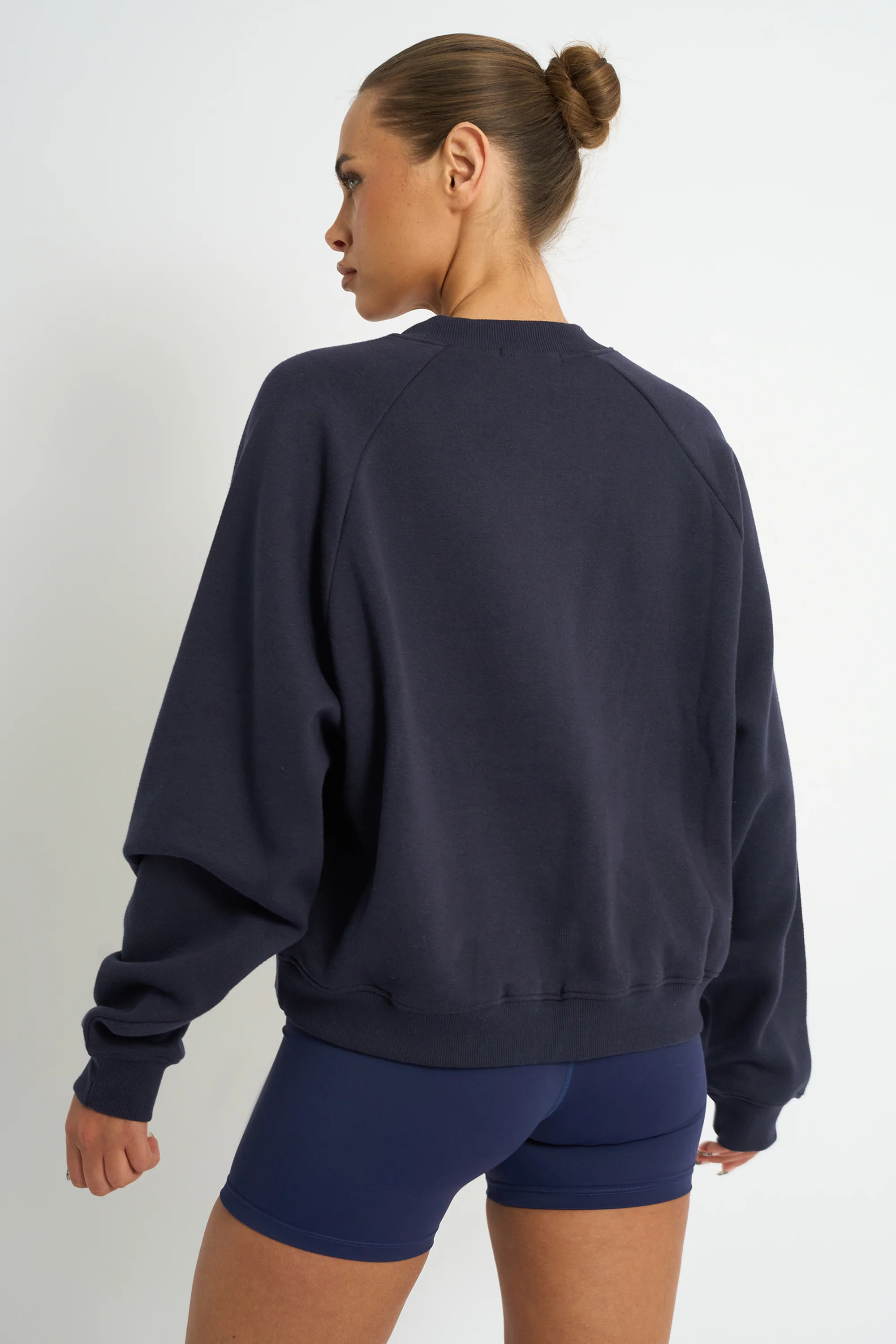 Kaiia Script V Neck Oversized Sweatshirt Navy & Yellow - Image 2