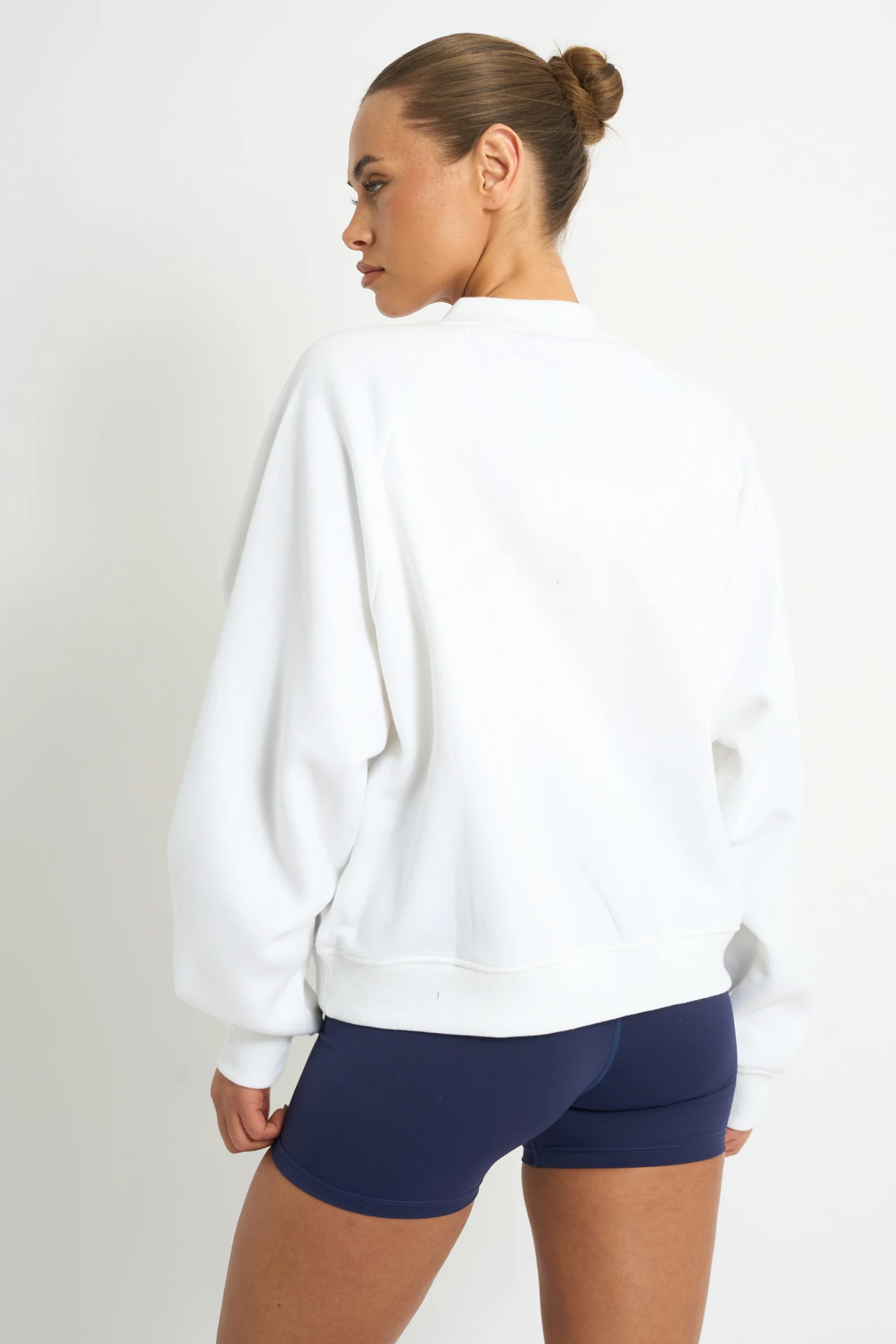 Kaiia Sport V Neck Oversized Sweatshirt White & Navy - Image 6