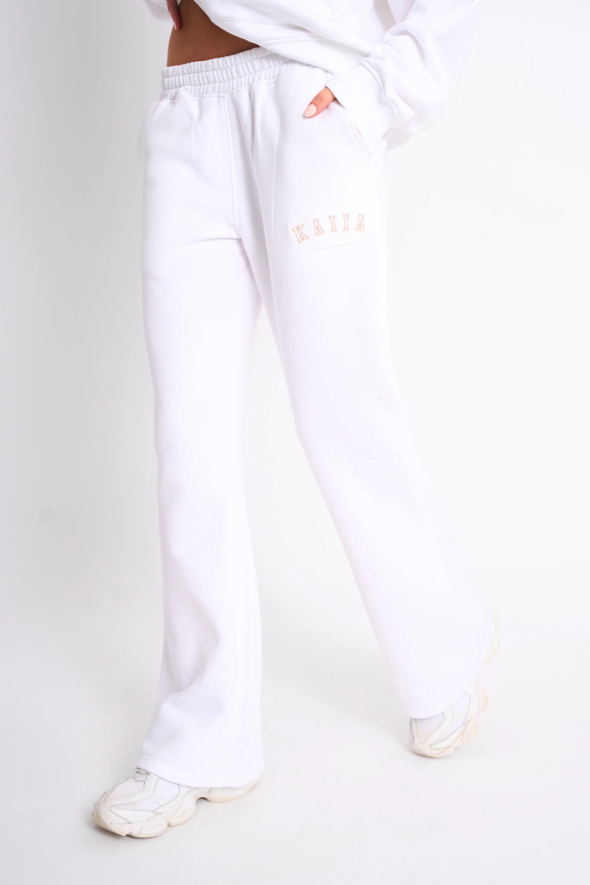 Kaiia Logo Wide Leg Joggers White & Sand - Image 2