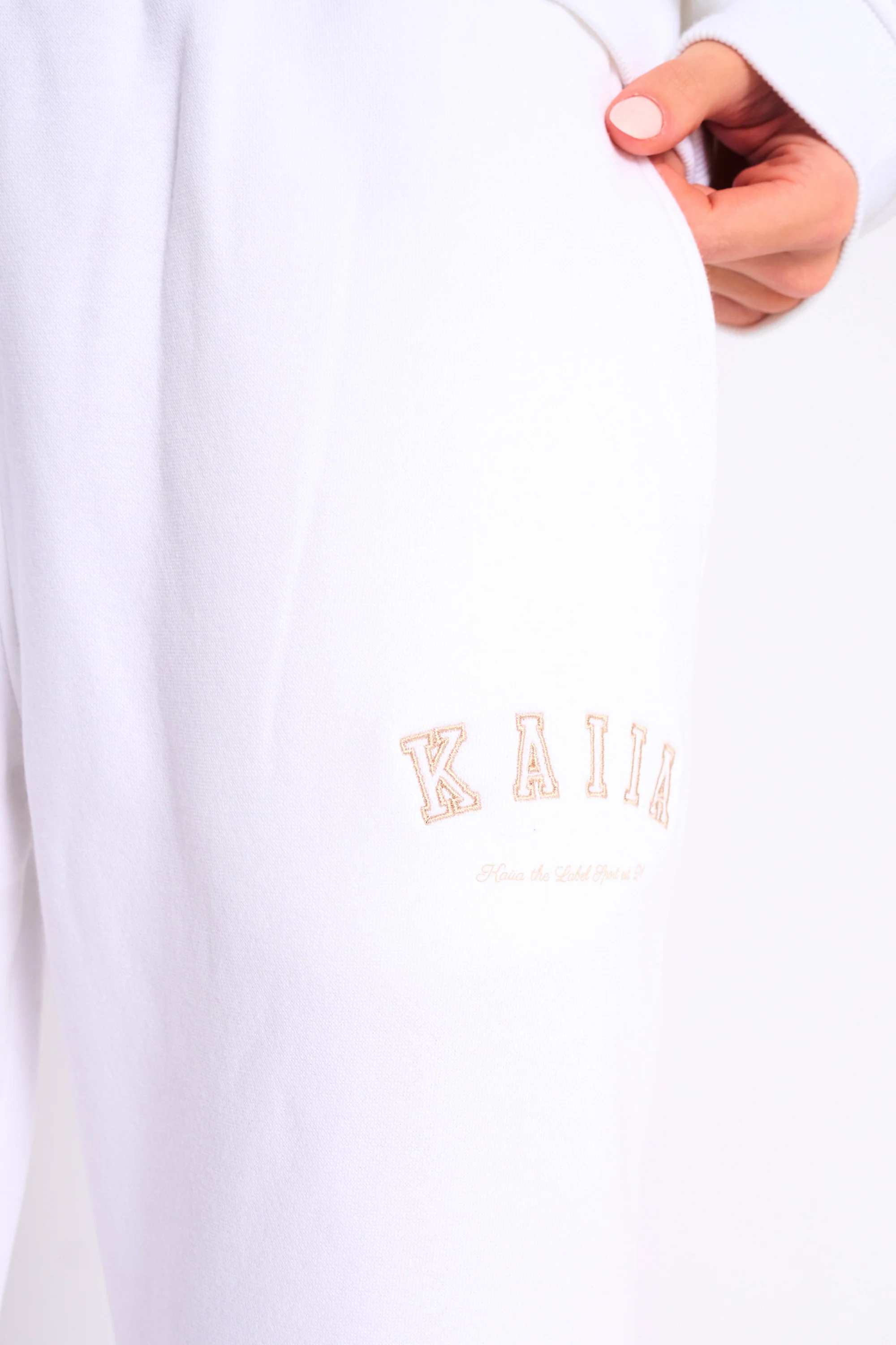 Kaiia Logo Wide Leg Joggers White & Sand - Image 4