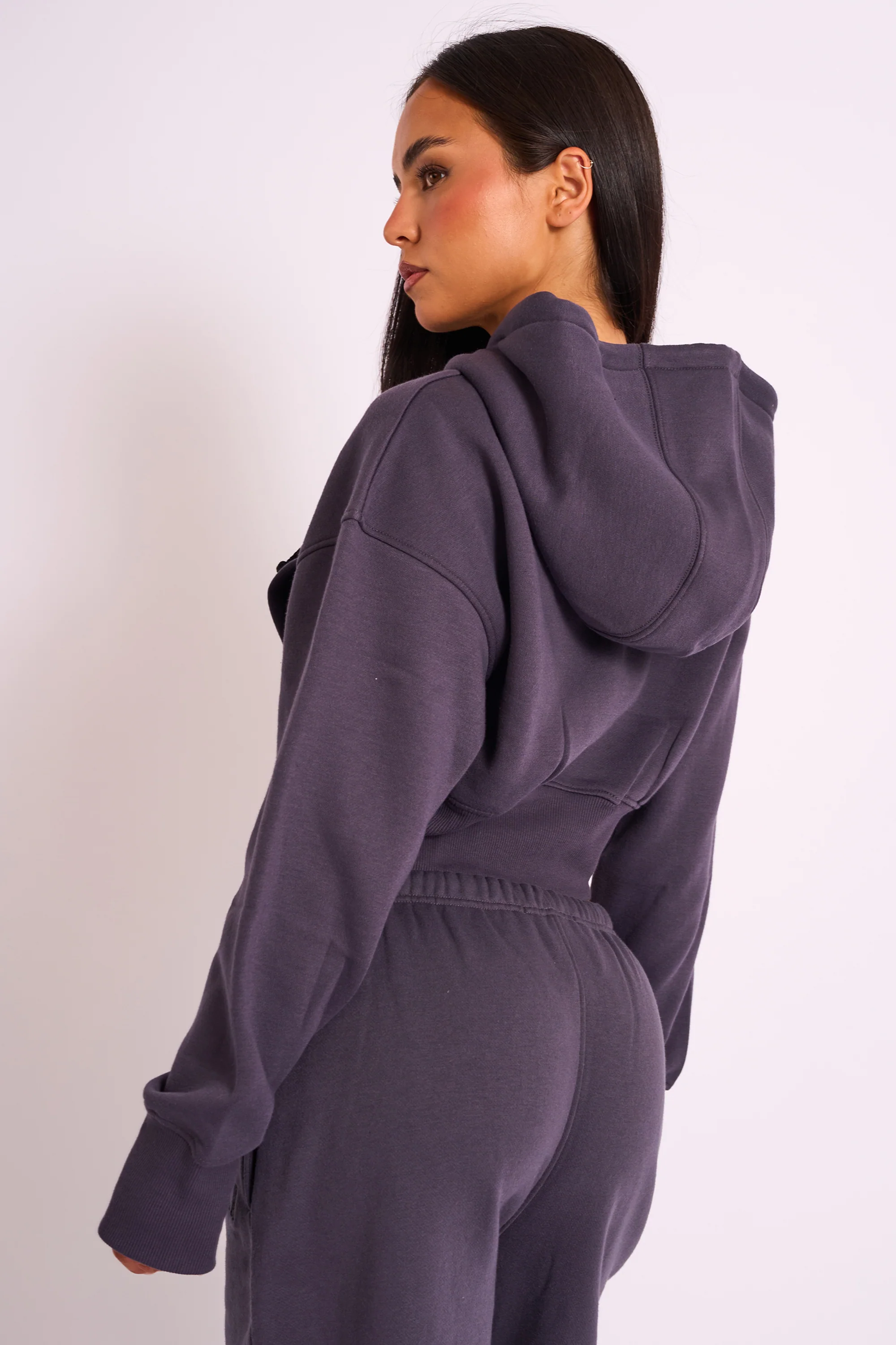 Kaiia Sport Logo Zip Through Cropped Hoodie Dark Grey - Image 3