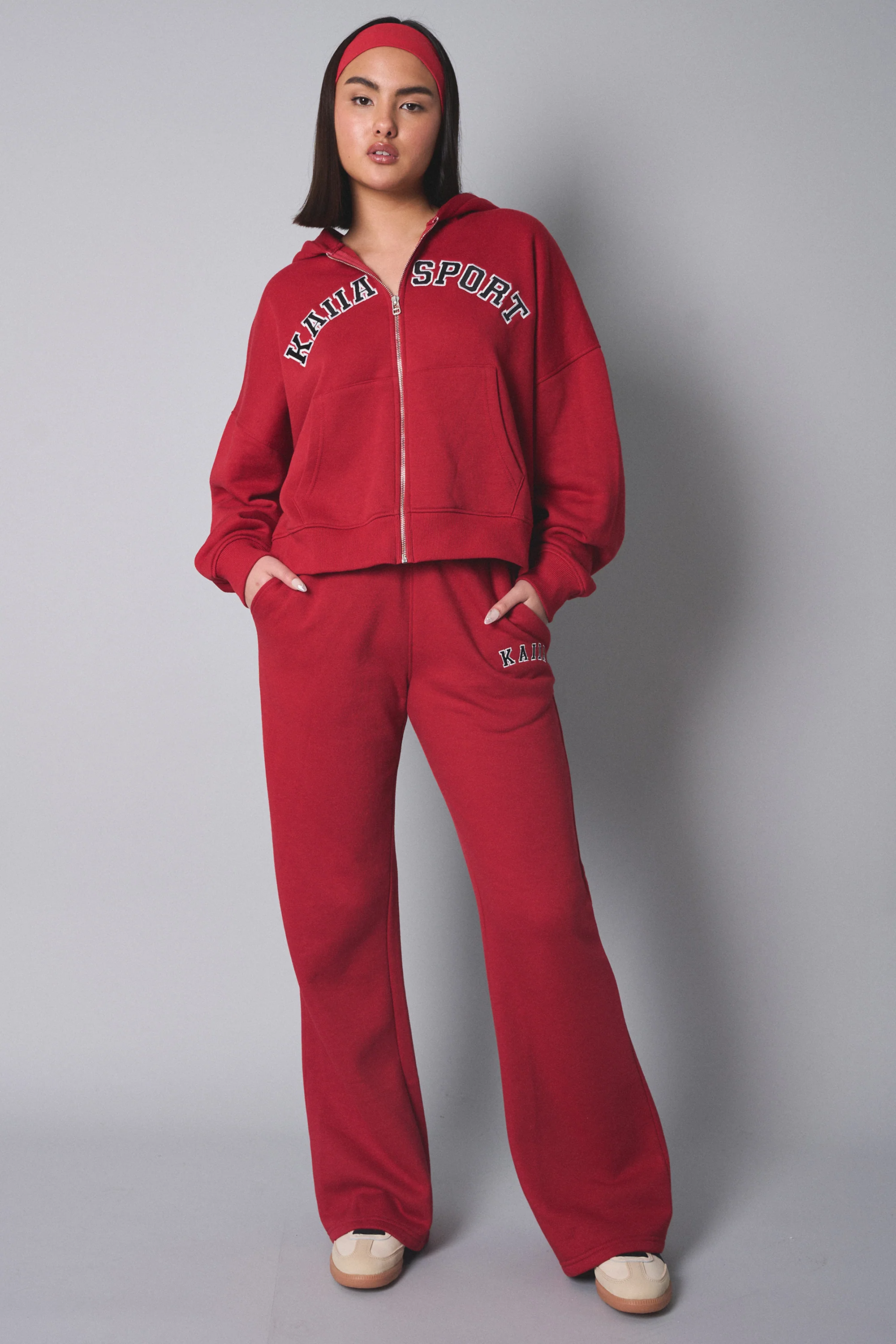 Kaiia Sport Oversized Zip Up Hoodie Red - Image 3