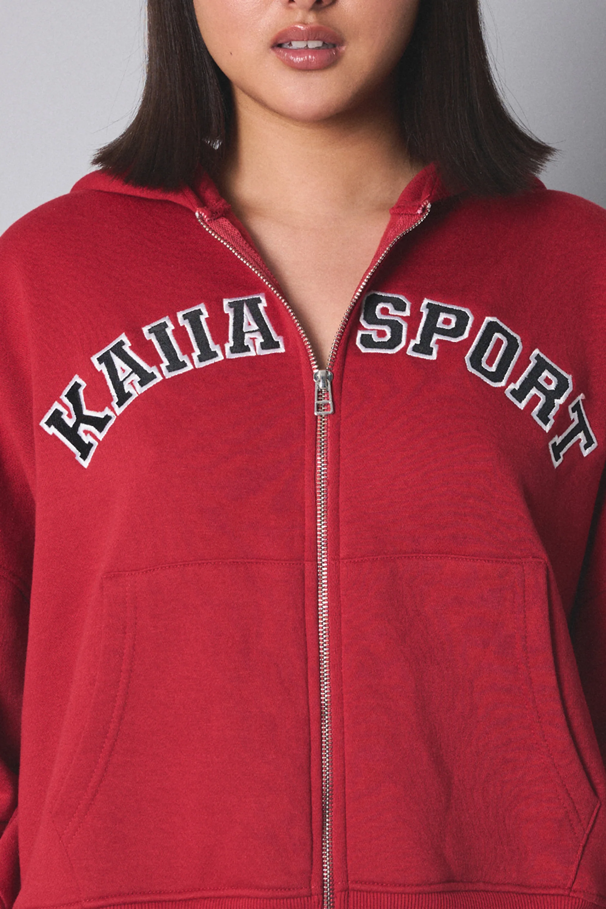 Kaiia Sport Oversized Zip Up Hoodie Red - Image 4