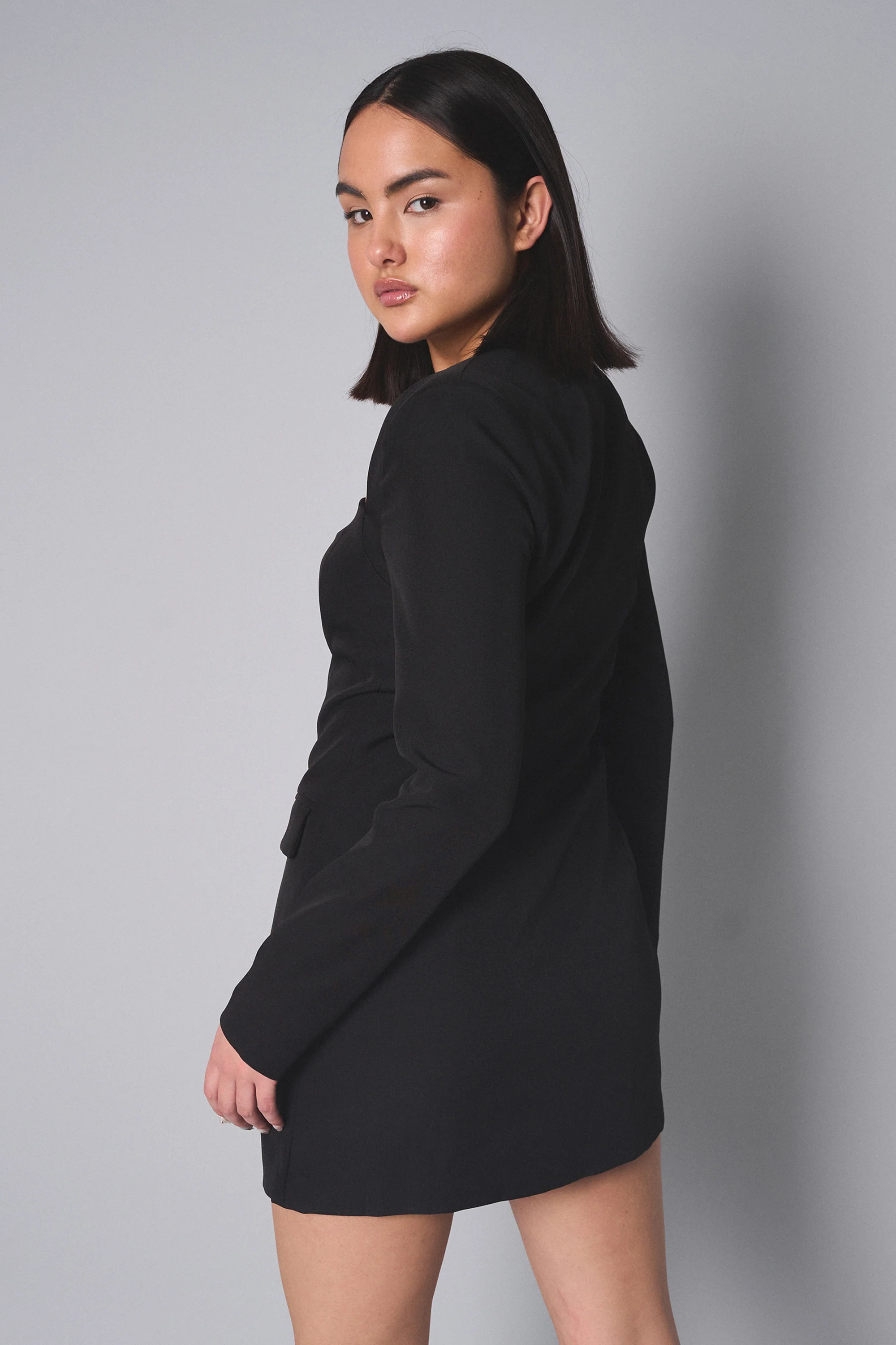 Kaiia Square Neck Long Sleeve Tailored Dress Black - Image 2
