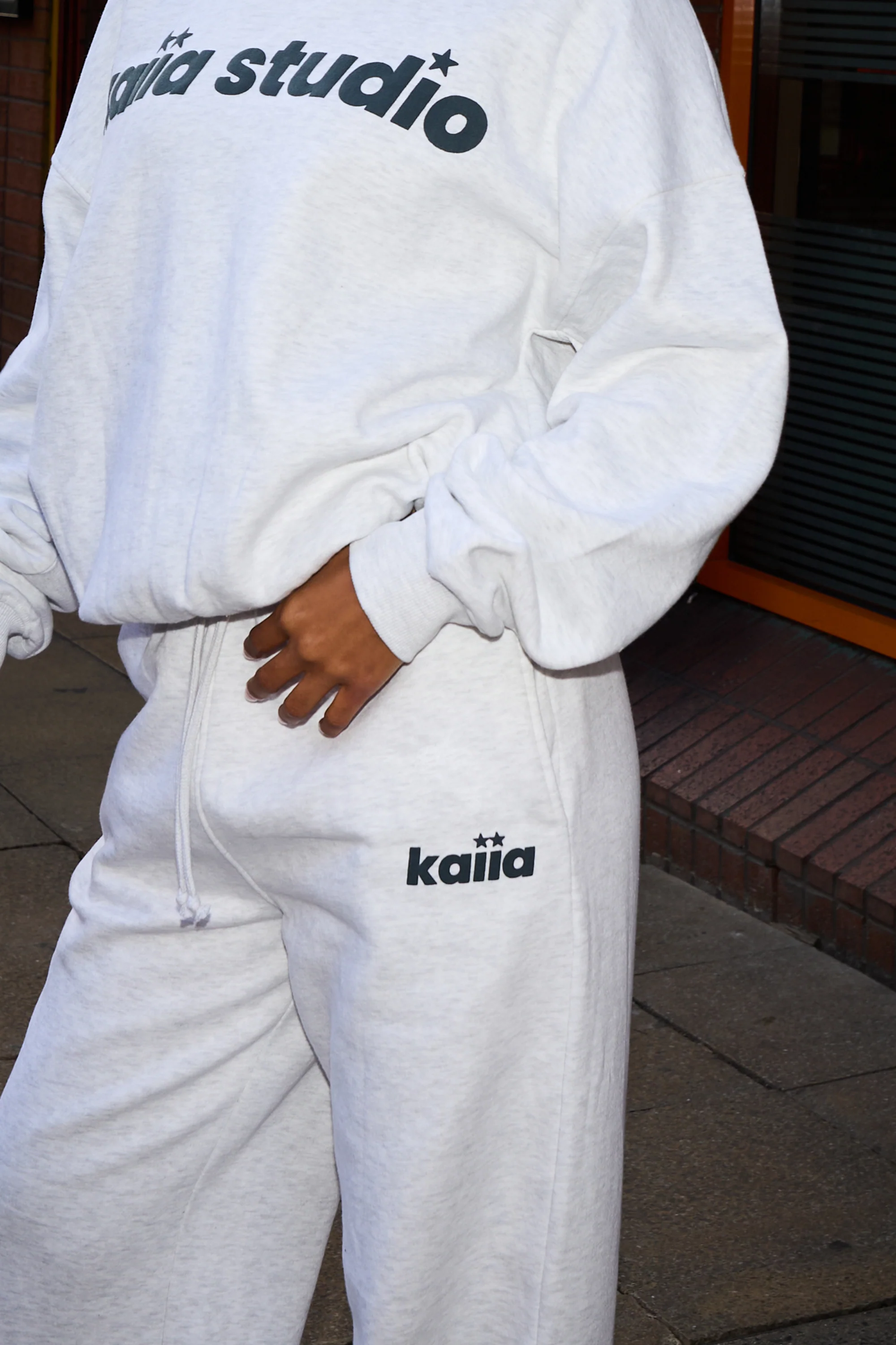 Kaiia Star Logo Straight Leg Joggers Light Grey Marl & Dark Grey - Image 2
