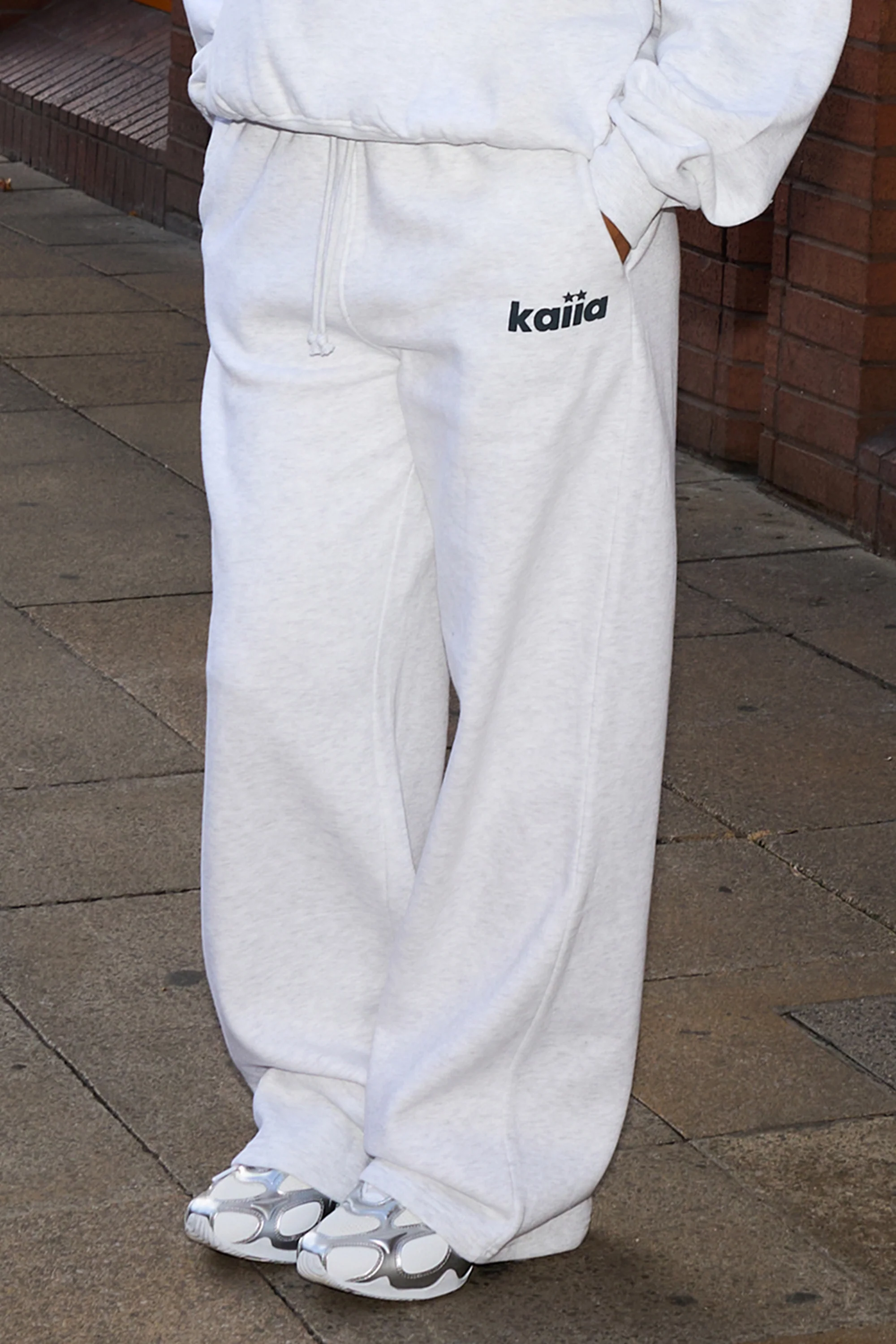 Kaiia Star Logo Straight Leg Joggers Light Grey Marl & Dark Grey - Image 3