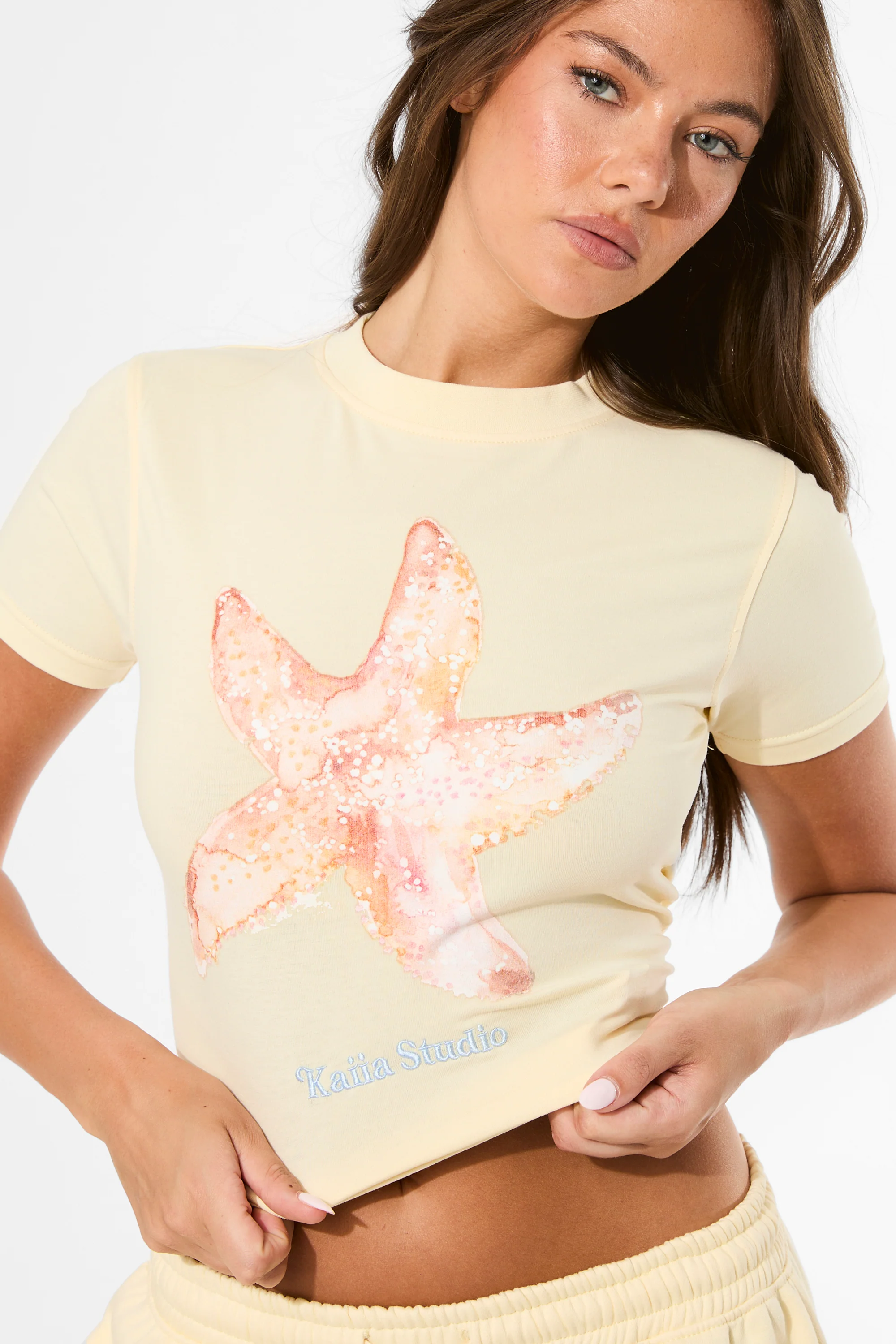 Kaiia Starfish Graphic Baby Tee Lemon - Image 8