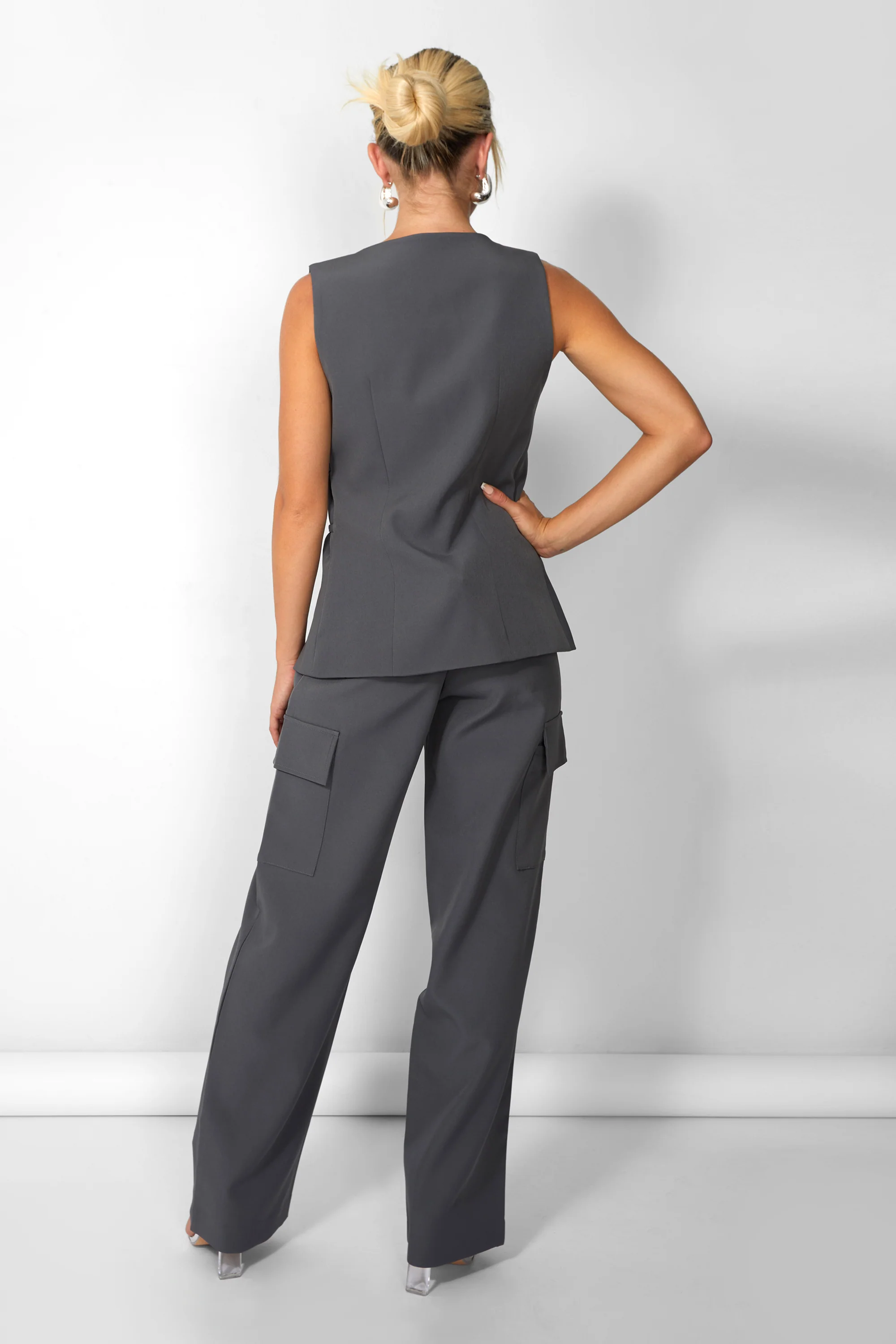 Kaiia Strap Detail Waistcoat in Charcoal Grey - Image 5