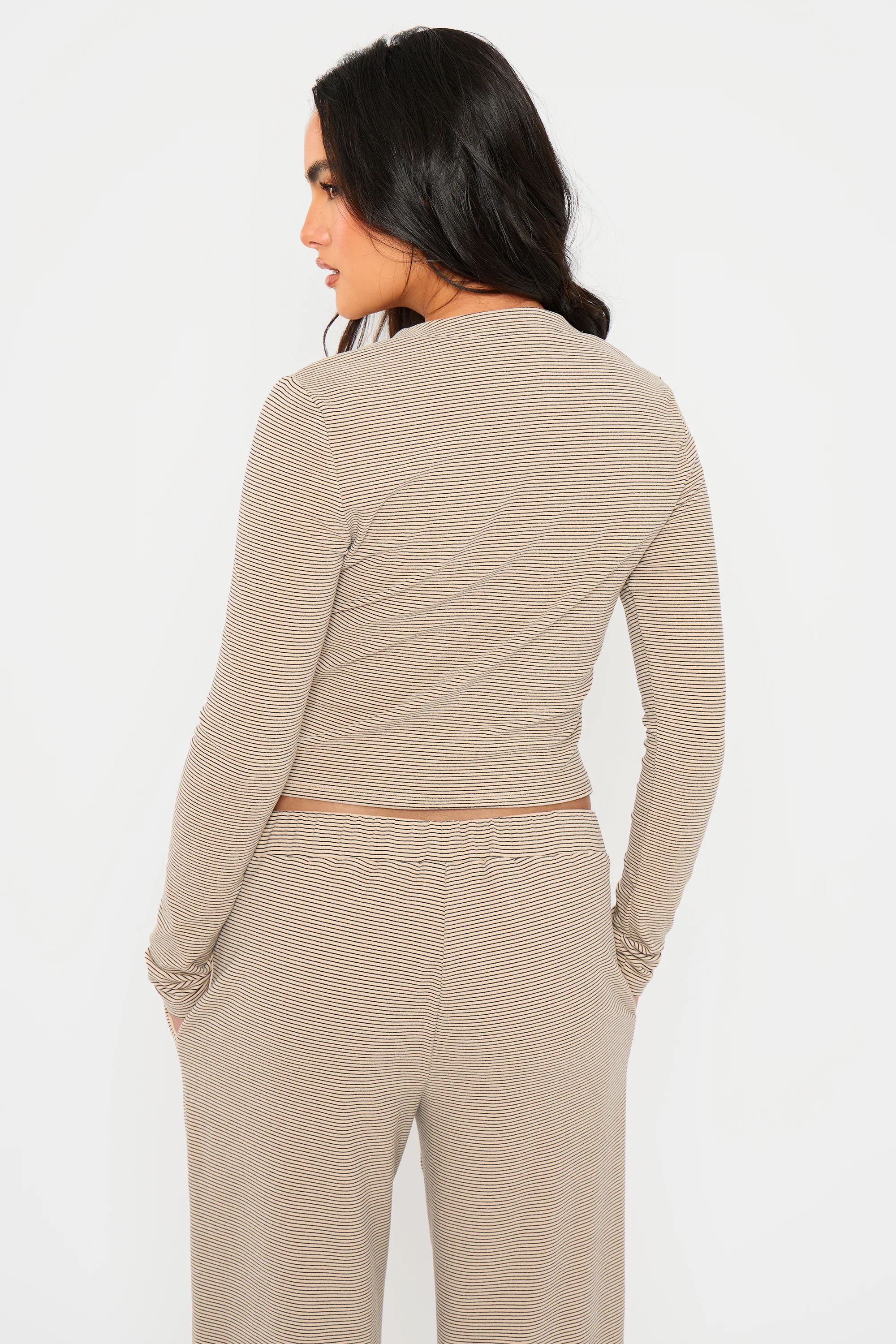 Kaiia Striped Fleece Button Up Cardigan Cream & Black - Image 4