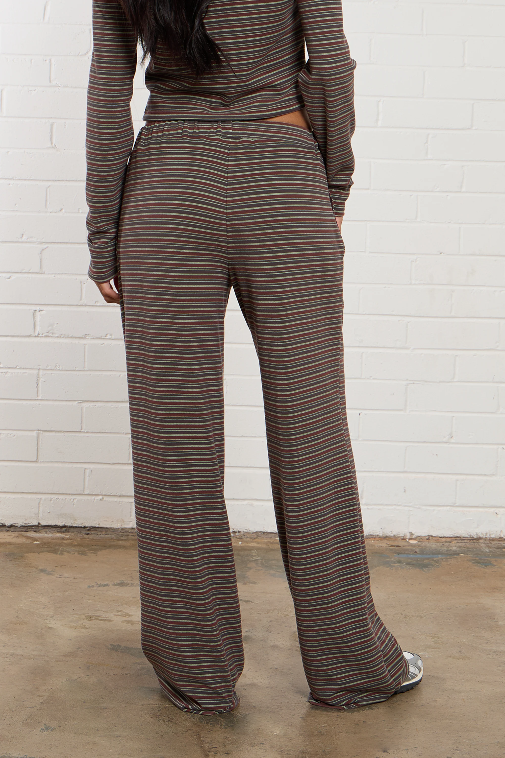 Kaiia Striped Fleece Wide Leg Trousers Brown Multi - Image 4