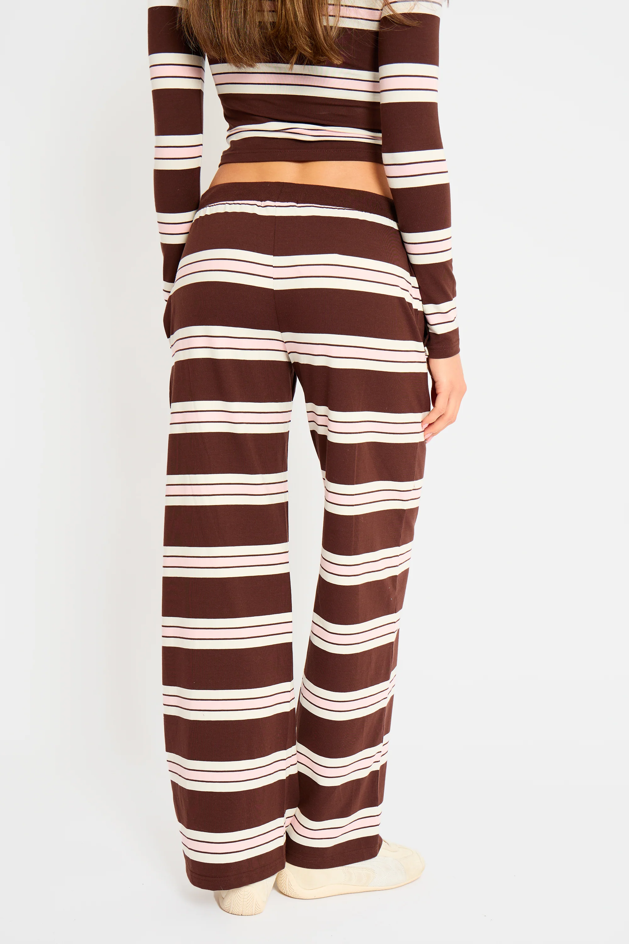 Kaiia Striped Wide Leg Trousers Brown, Pink & Cream - Image 4