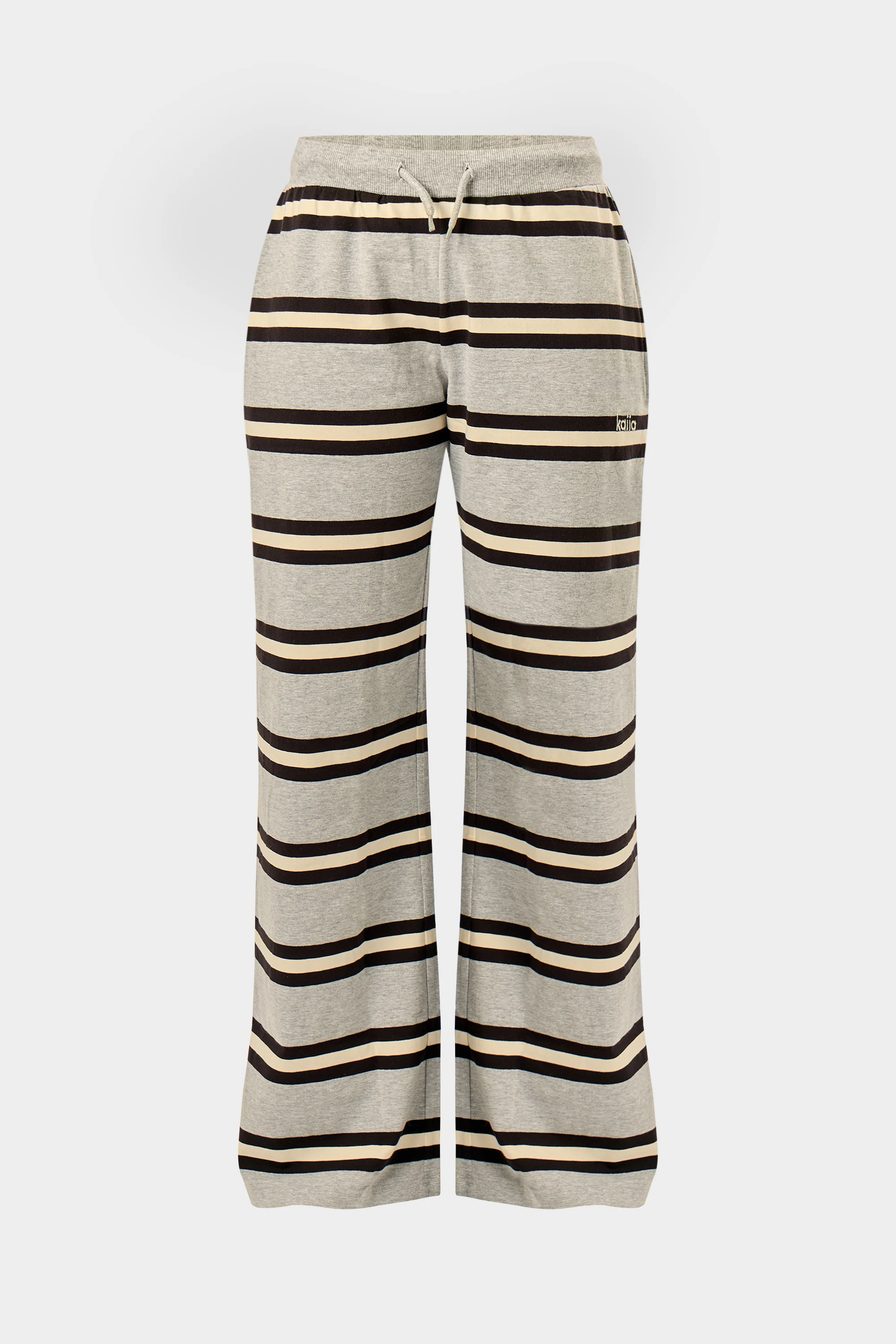 Kaiia Striped Wide Leg Trousers Grey Marl, Cream & Black - Image 6